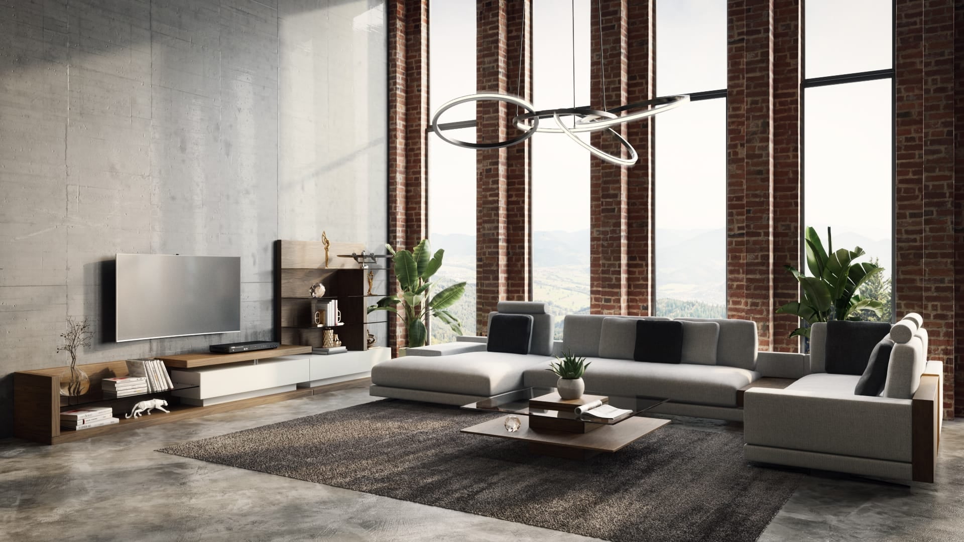 Modrest Jefferson Mid-Century Walnut and White High Gloss TV Unit