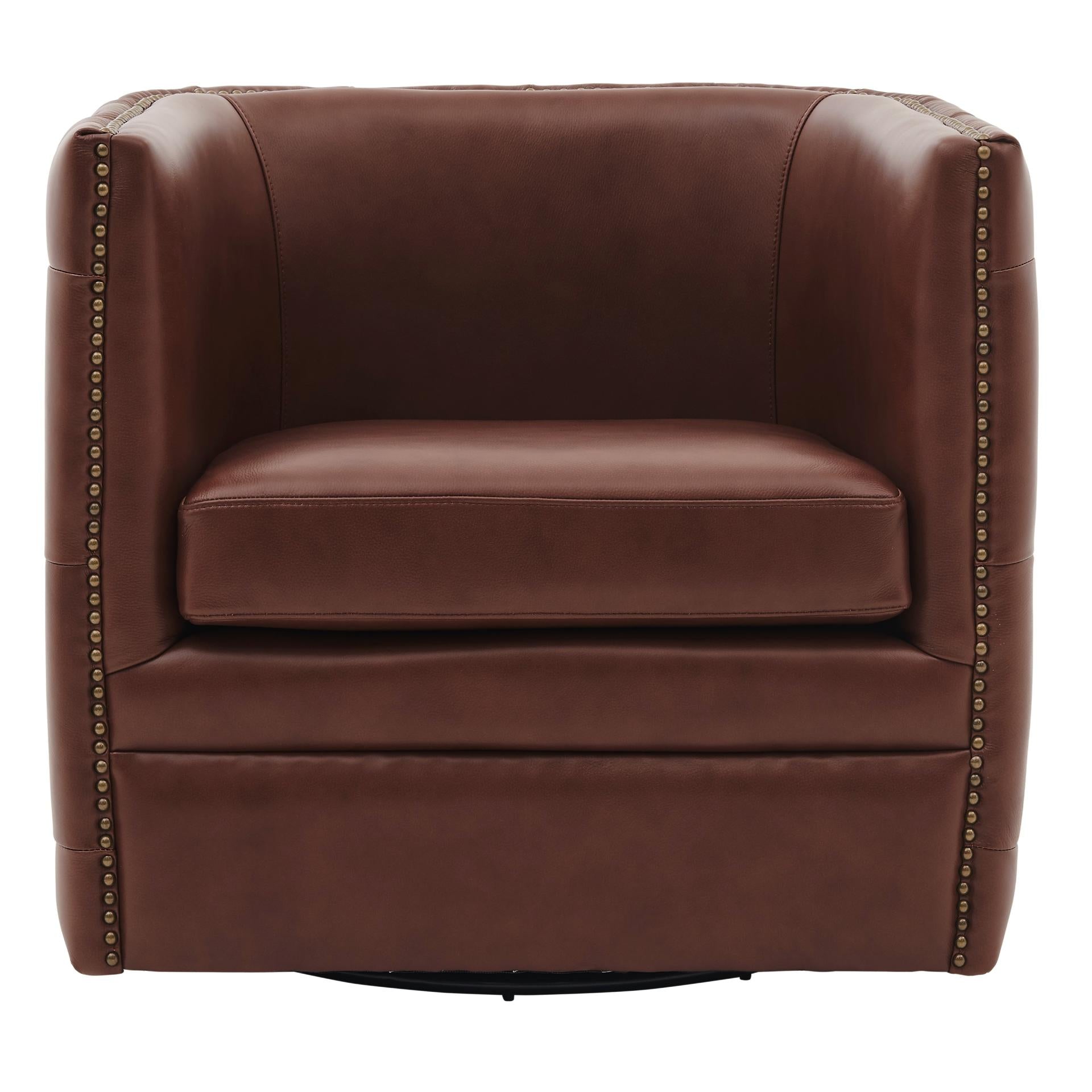 Leslie Top Grain Leather Swivel Tufted Accent Arm Chair