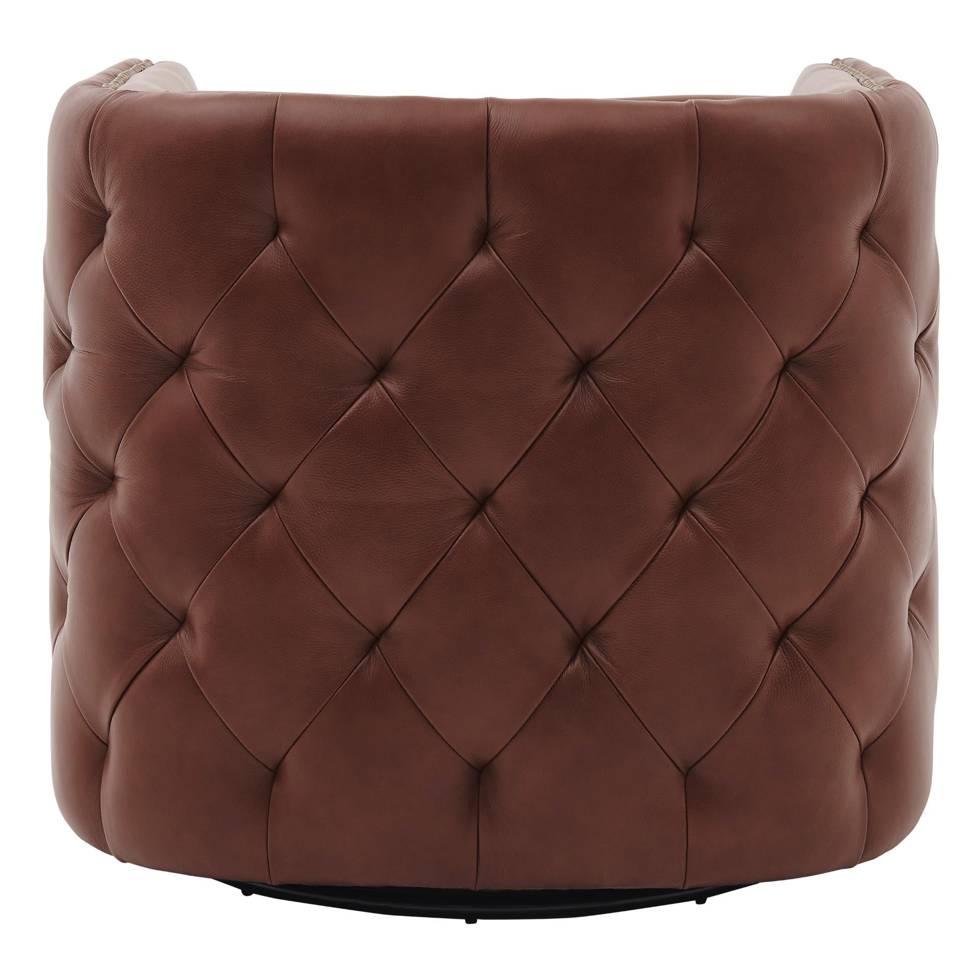 Leslie Top Grain Leather Swivel Tufted Accent Arm Chair