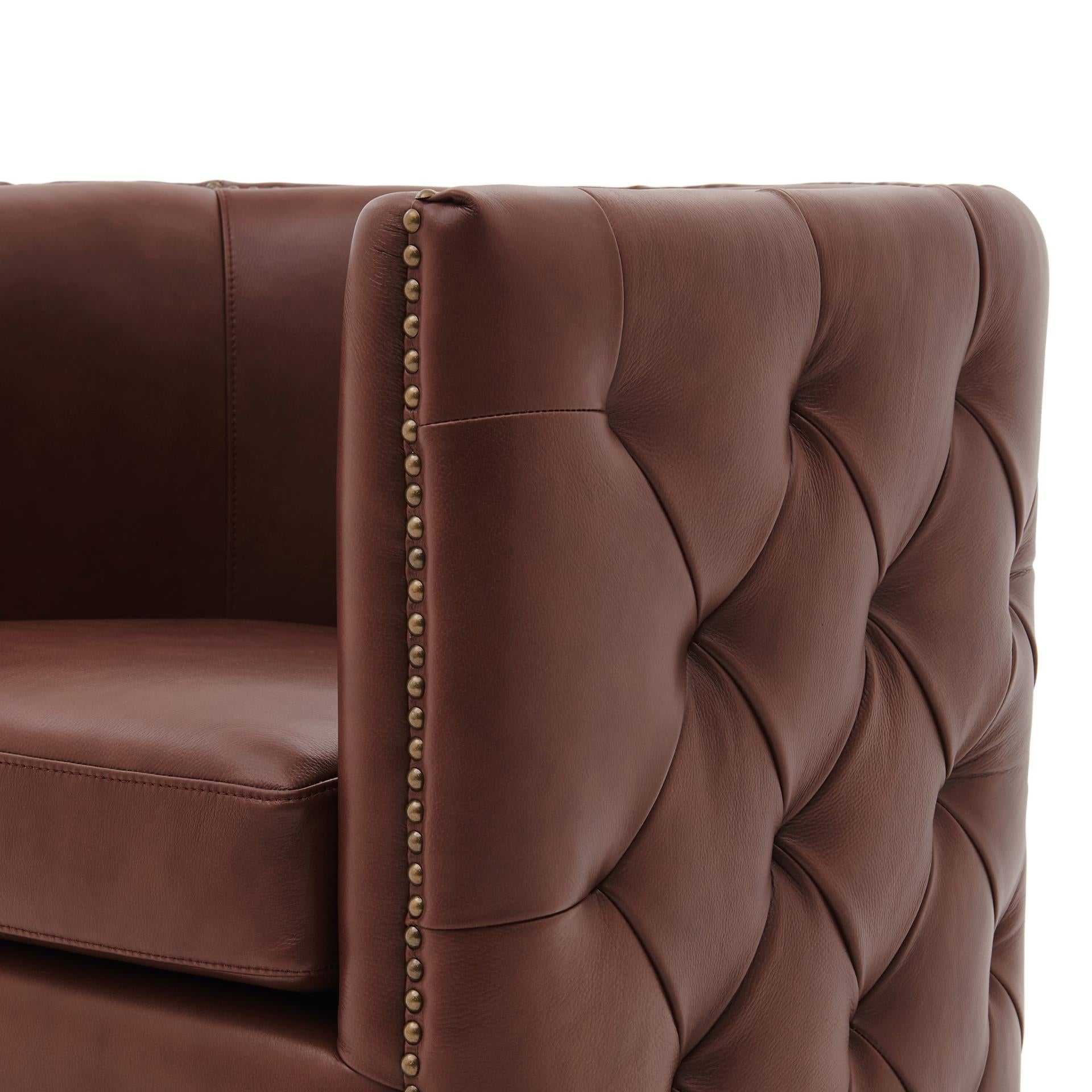 Leslie Top Grain Leather Swivel Tufted Accent Arm Chair