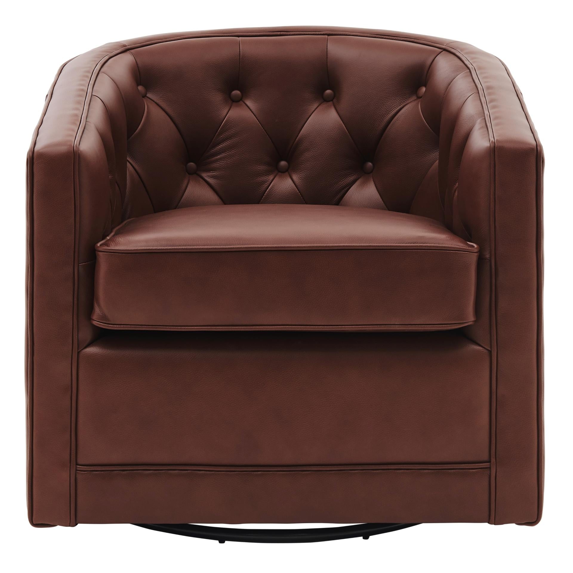 Walsh Top Grain Leather Swivel Accent Arm Chair