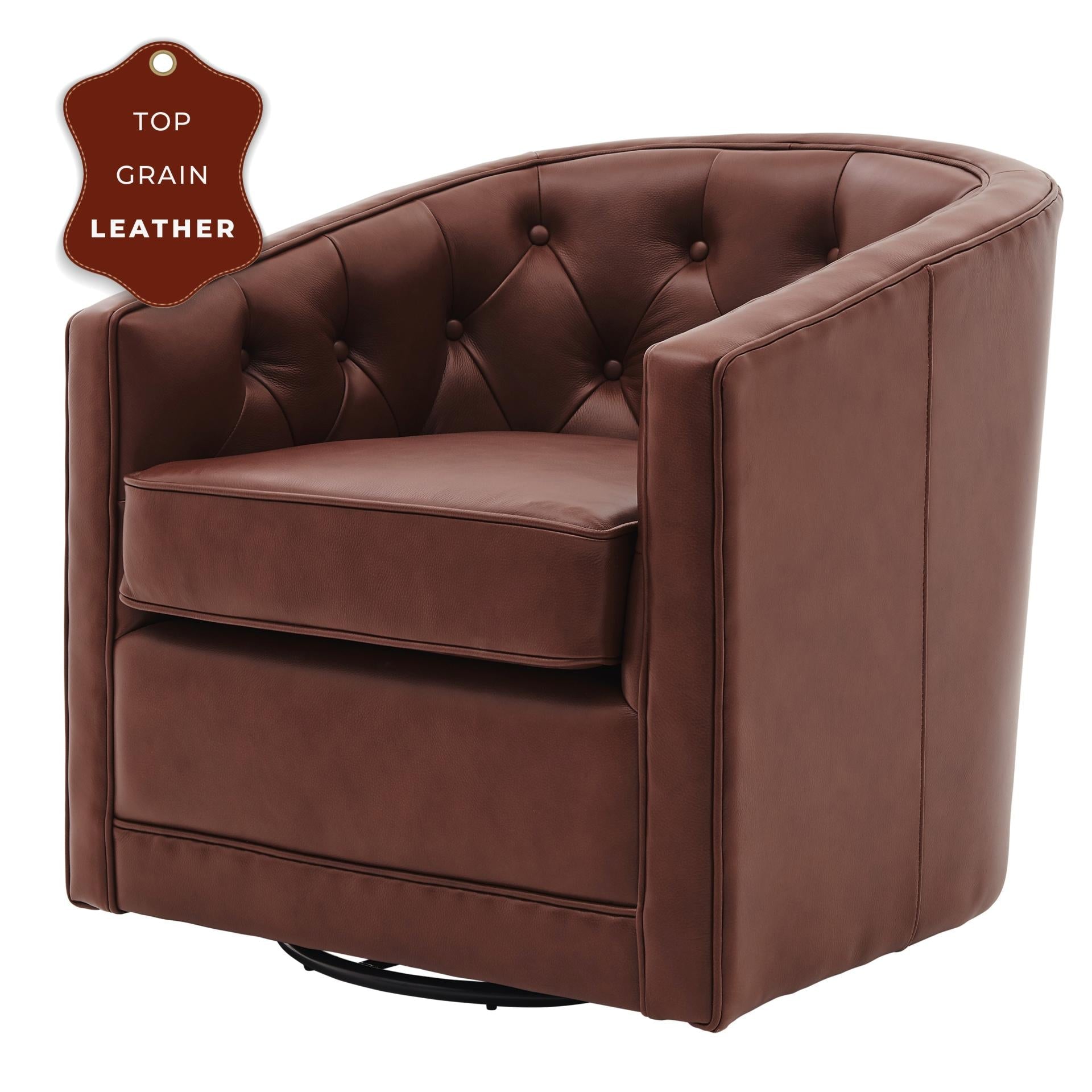Walsh Top Grain Leather Swivel Accent Arm Chair - What A Room