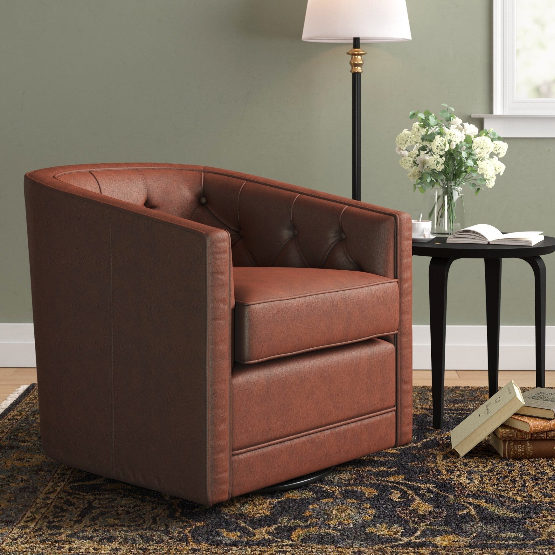 Walsh Top Grain Leather Swivel Accent Arm Chair