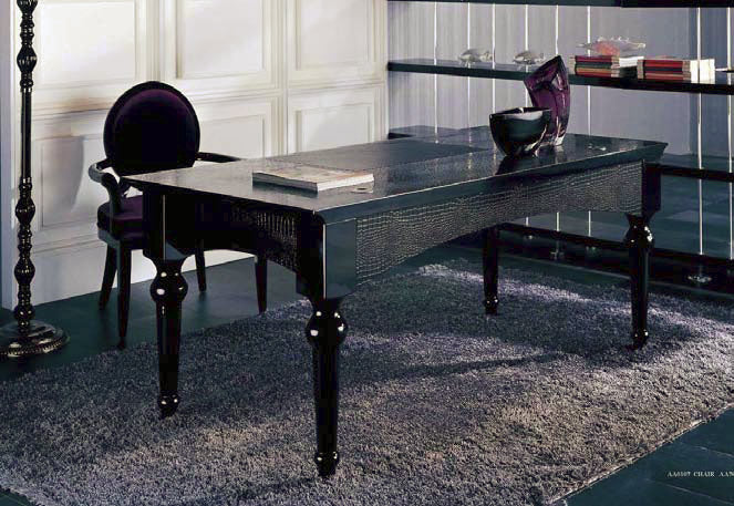 A&X Ambassador Transitional Black Crocodile Lacquer Office Desk