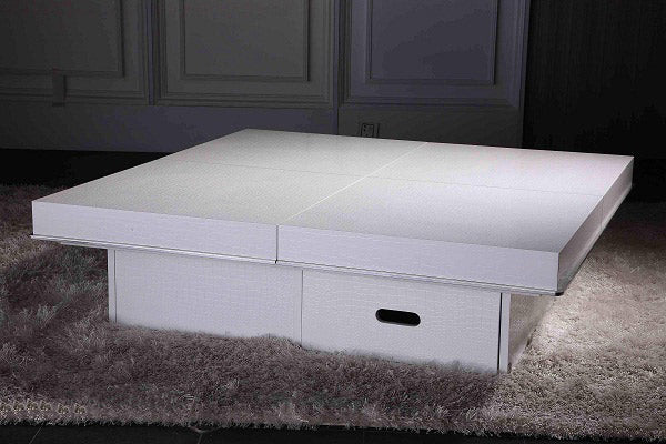 Horizon  - Modern White Crocodile Coffee Table w/ Pull Out Squares