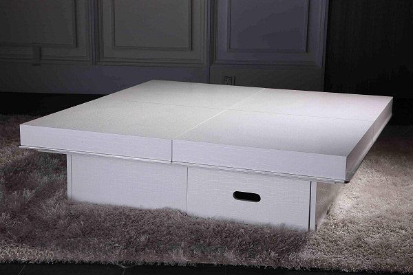 Horizon  - Modern White Crocodile Coffee Table w/ Pull Out Squares