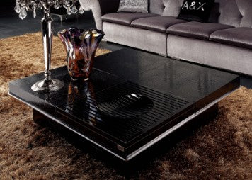 Horizon - Modern Black Crocodile Coffee Table w/ Pull Out Squares