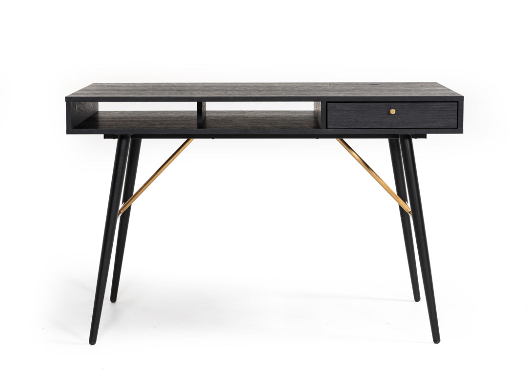 Modrest Billy Modern Black Oak & Gold Office Desk