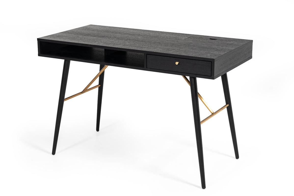Modrest Billy Modern Black Oak & Gold Office Desk