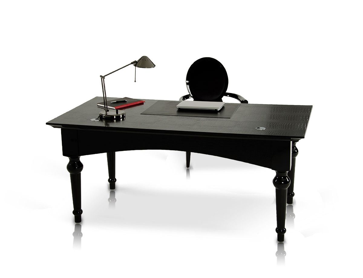 A&X Ambassador Transitional Black Crocodile Lacquer Office Desk