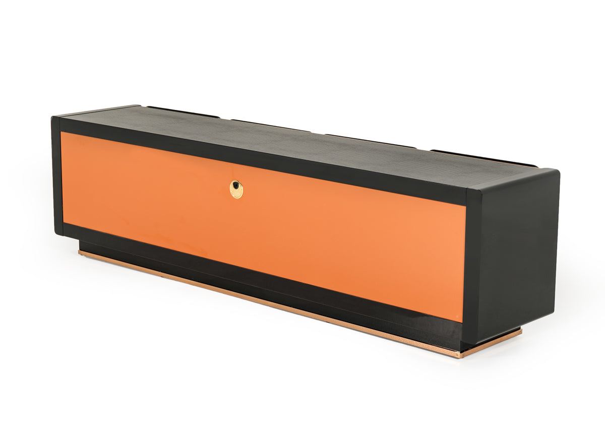 A&X Talin Modern Black Crocodile & Rosegold TV Stand