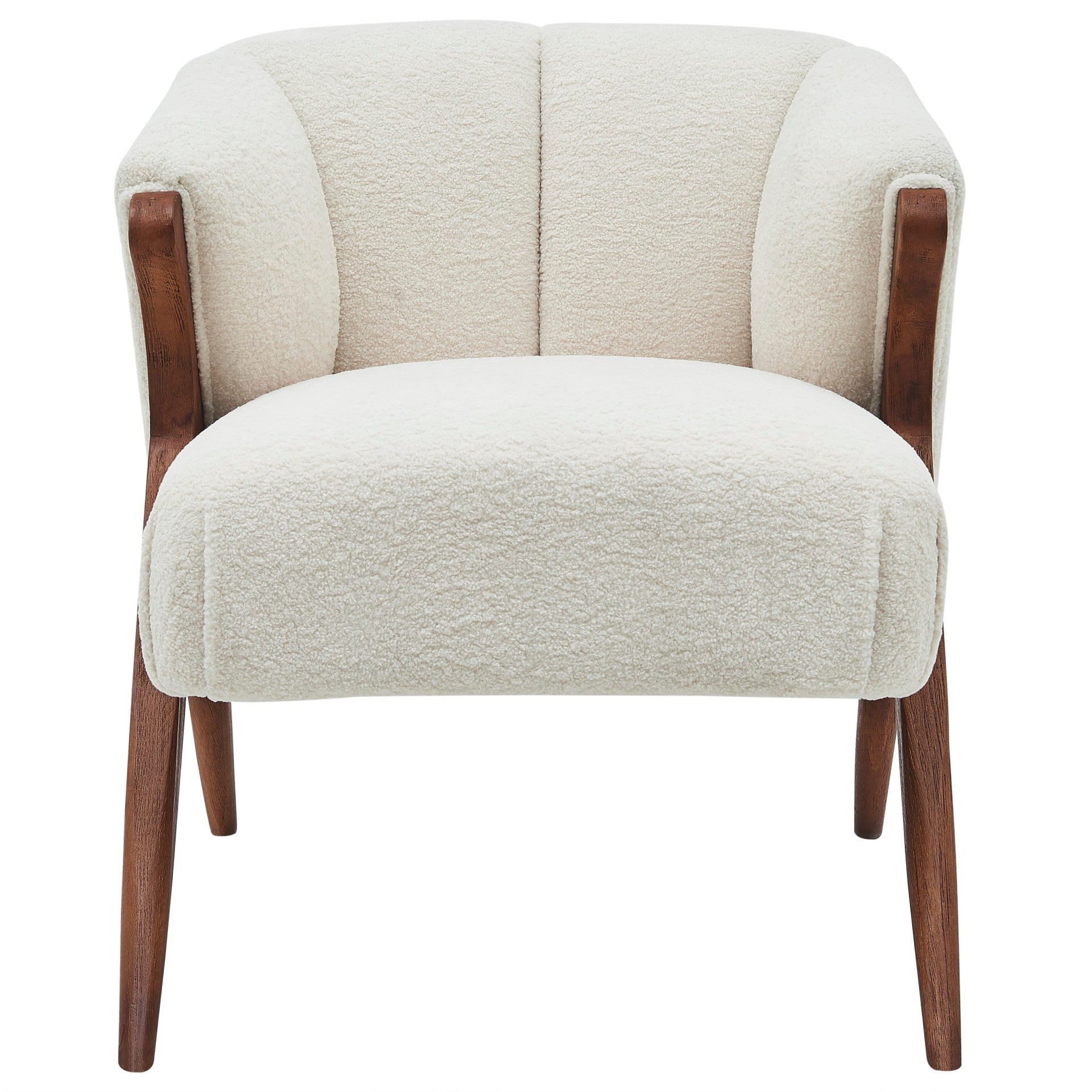 Florence MCM White Low Profile Accent Chair Solid Rubber Wood Frame