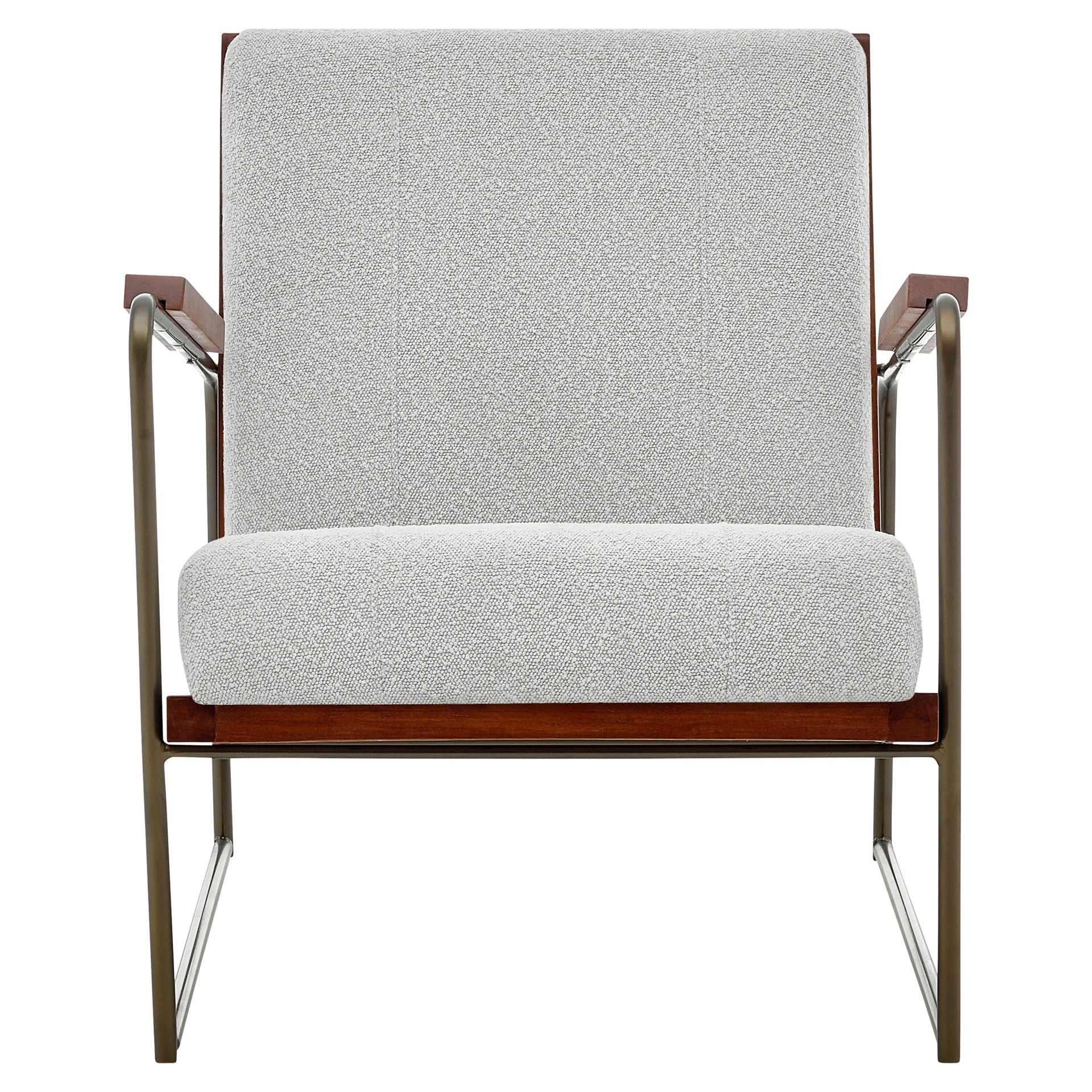 MCM Light Grey Damian Fabric Accent Arm Chair Tubular Bronze Finish Steel Legs