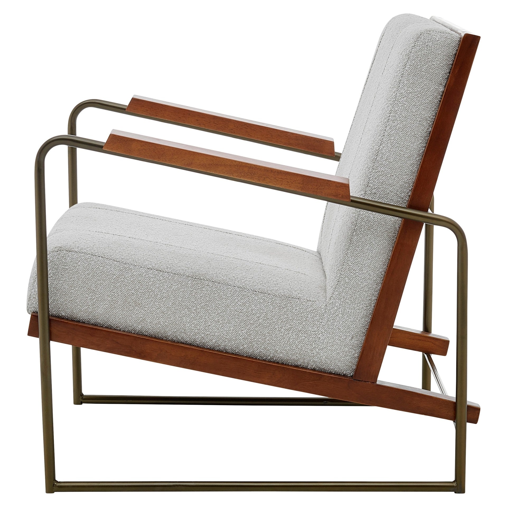 MCM Light Grey Damian Fabric Accent Arm Chair Tubular Bronze Finish Steel Legs