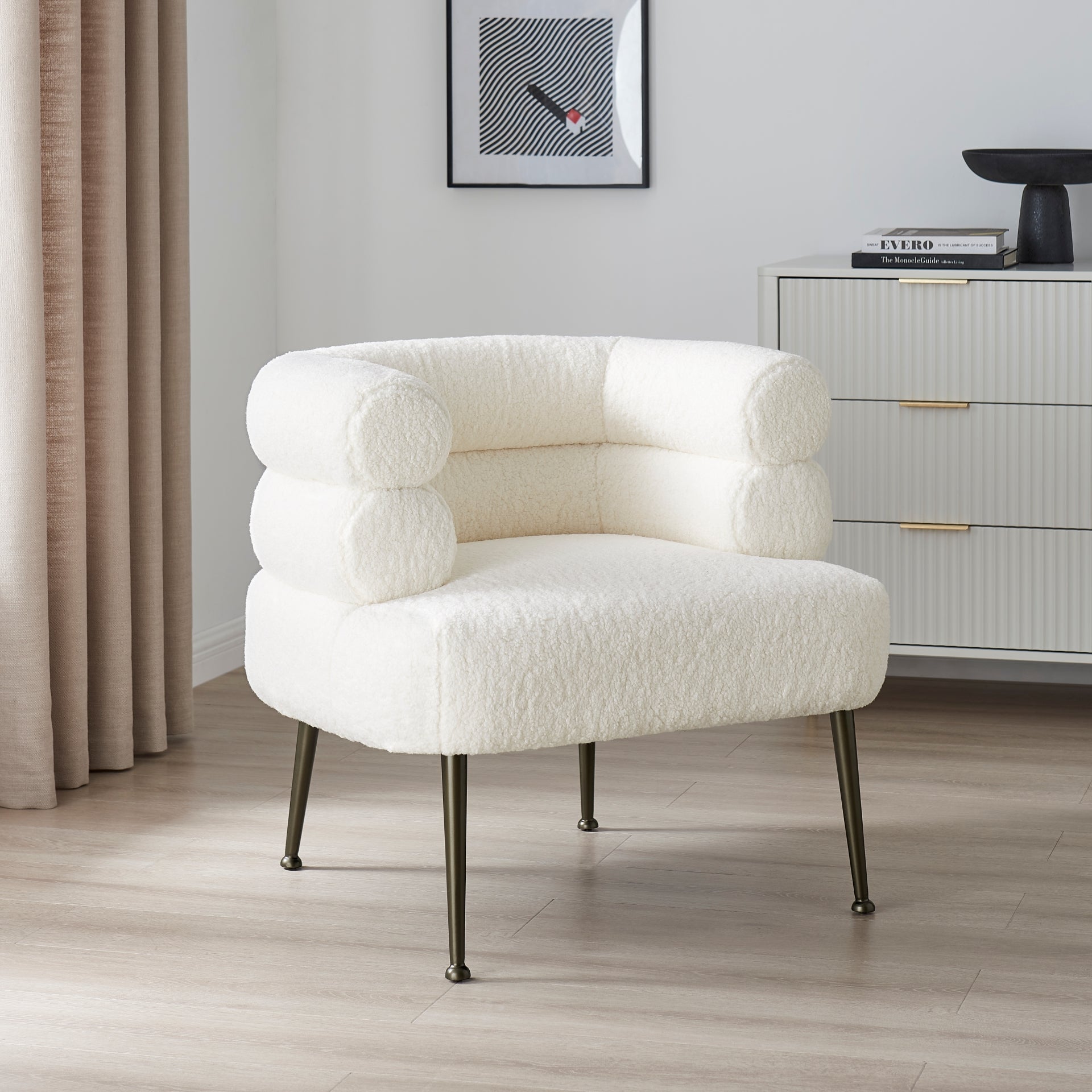 Zerline White Faux Shearling Fabric Accent Armchair