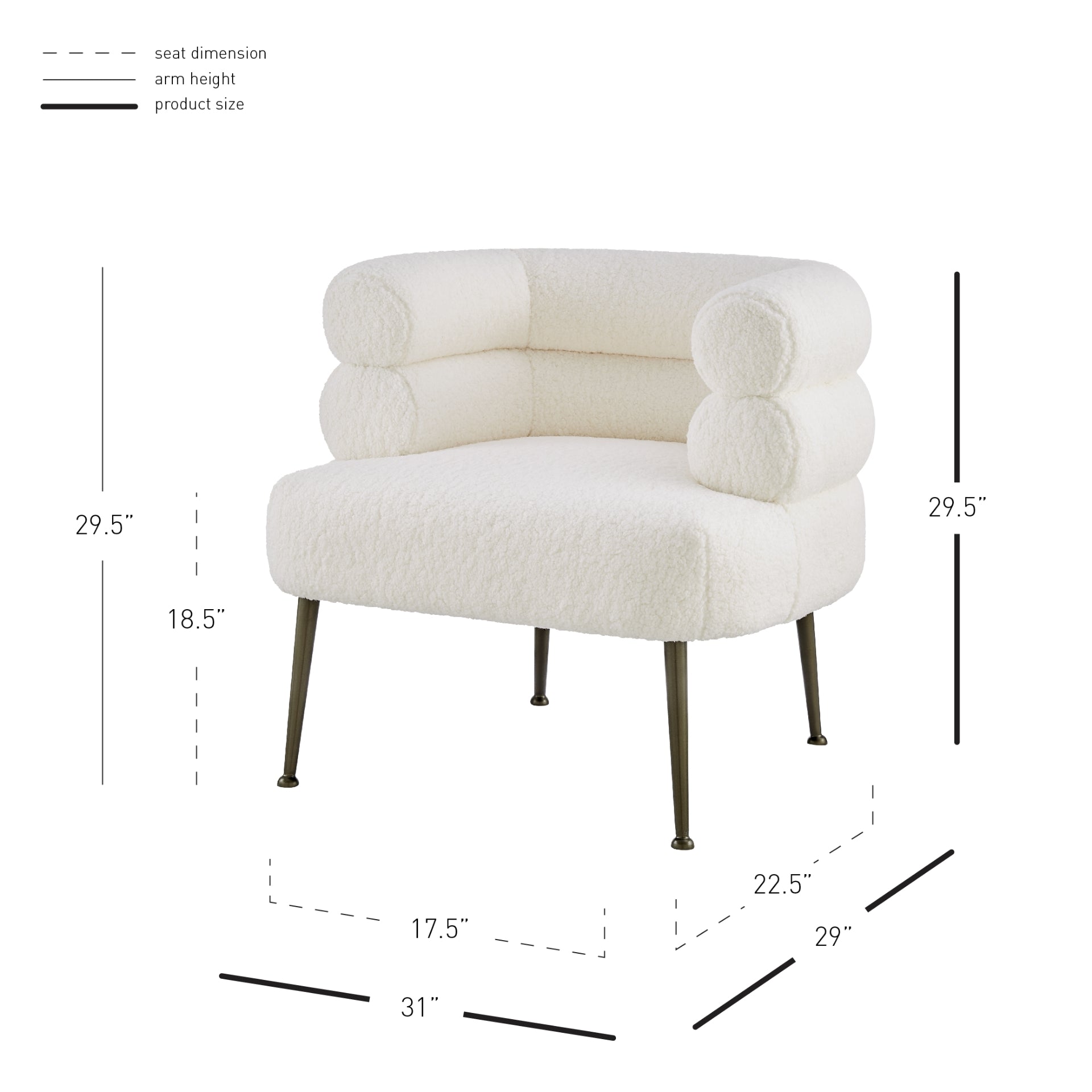 Zerline White Faux Shearling Fabric Accent Armchair