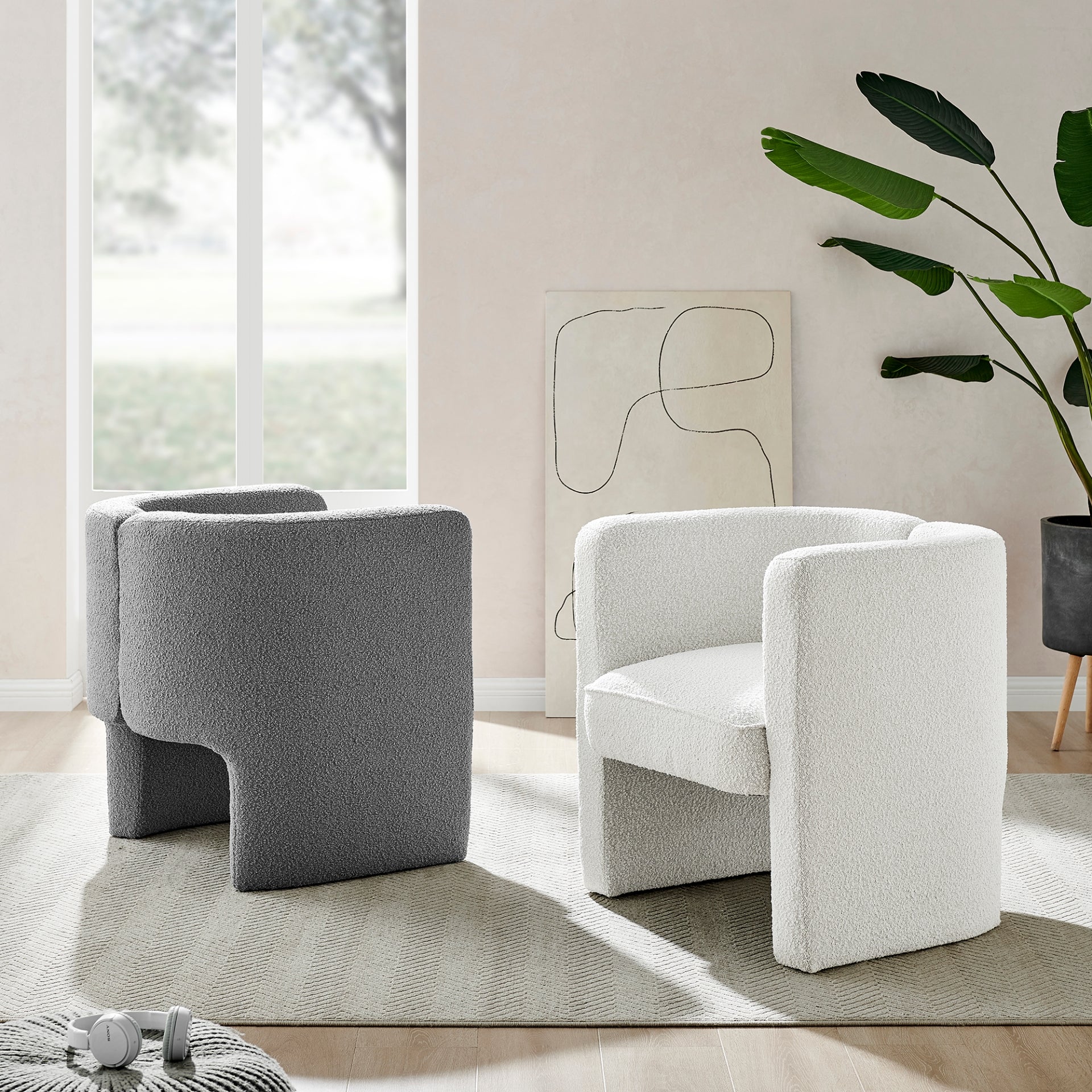 Ariela White Fabric Accent Arm Chair