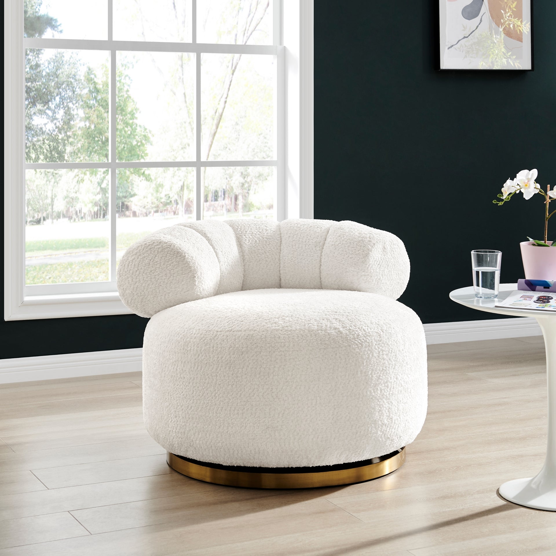 Marcy Fabric w/ Gold Base Swivel Accent Chair