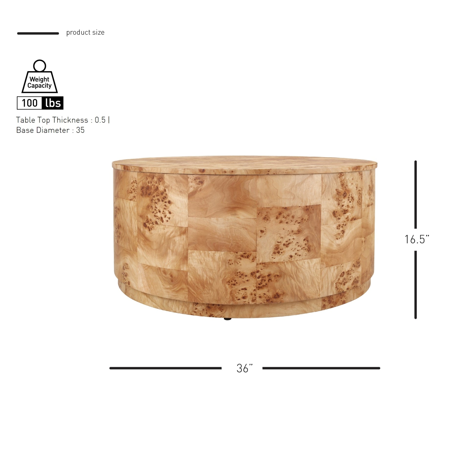 Arsenio Burl Wood Round Coffee Table