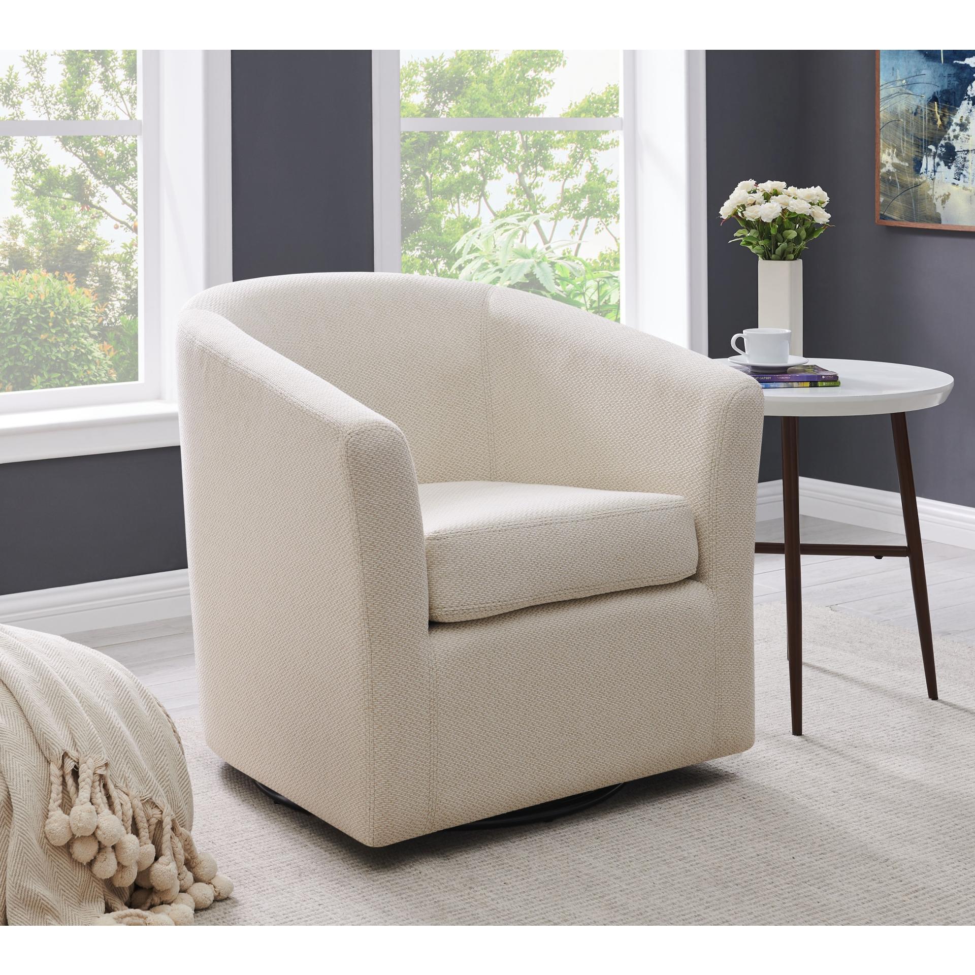 Hayden Fabric Swivel Accent Lounge Arm Chair in Cream Tone