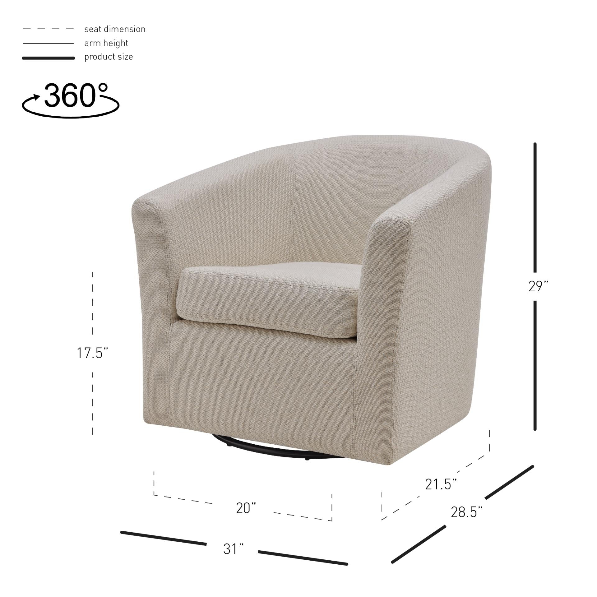 Hayden Fabric Swivel Accent Lounge Arm Chair in Cream Tone