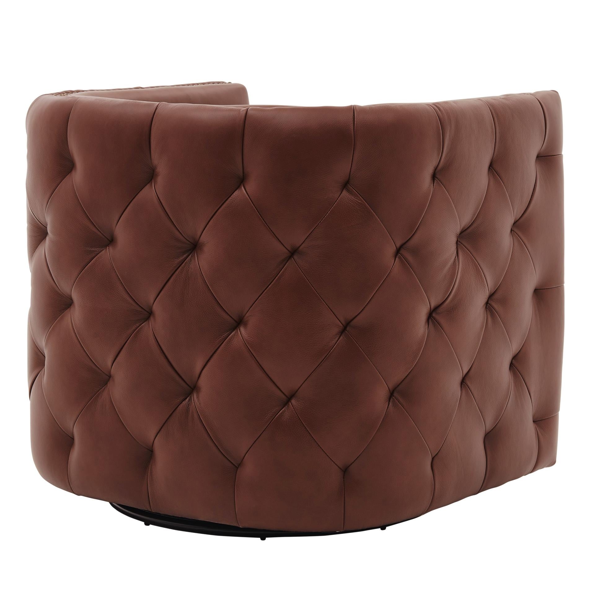 Leslie Top Grain Leather Swivel Tufted Accent Arm Chair