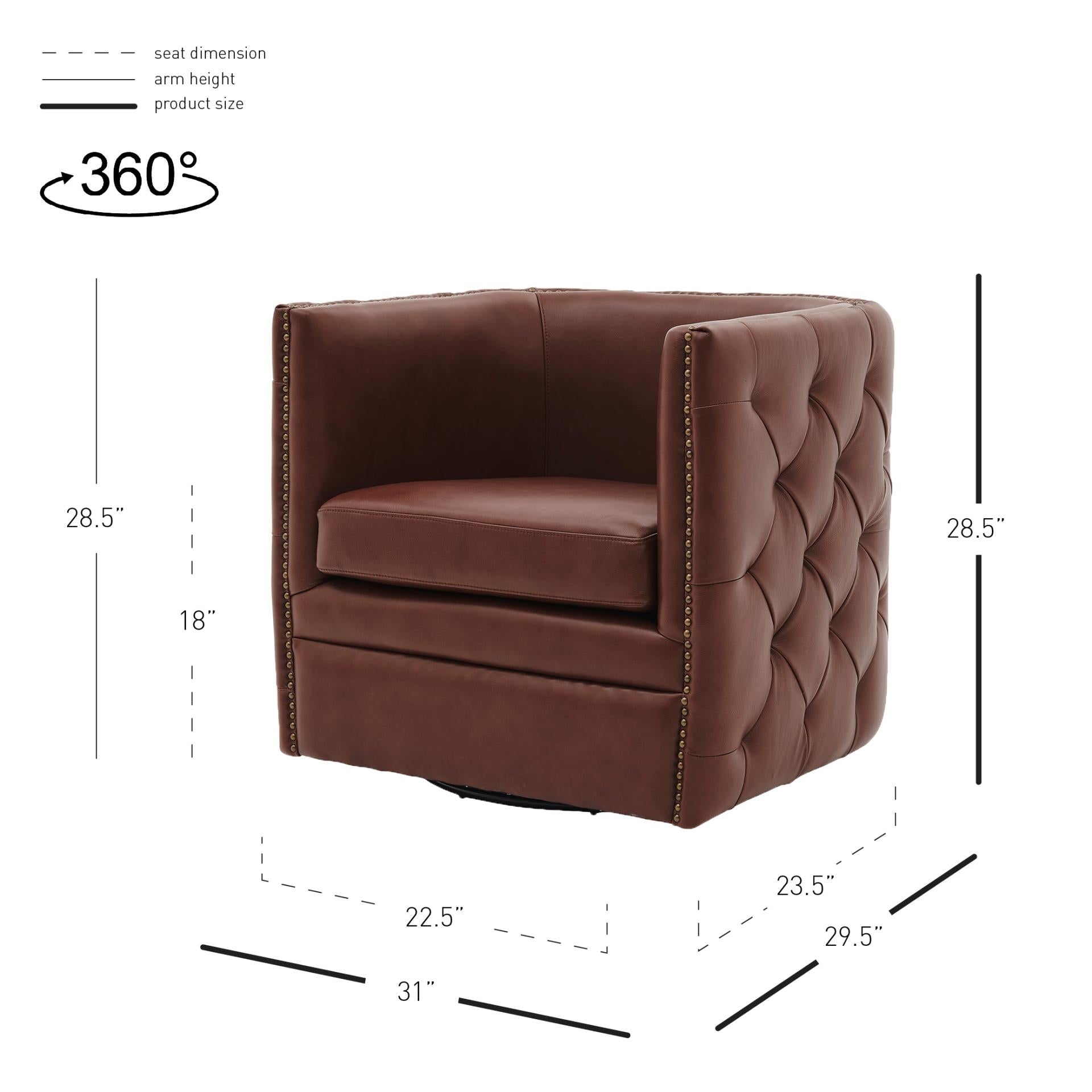Leslie Top Grain Leather Swivel Tufted Accent Arm Chair