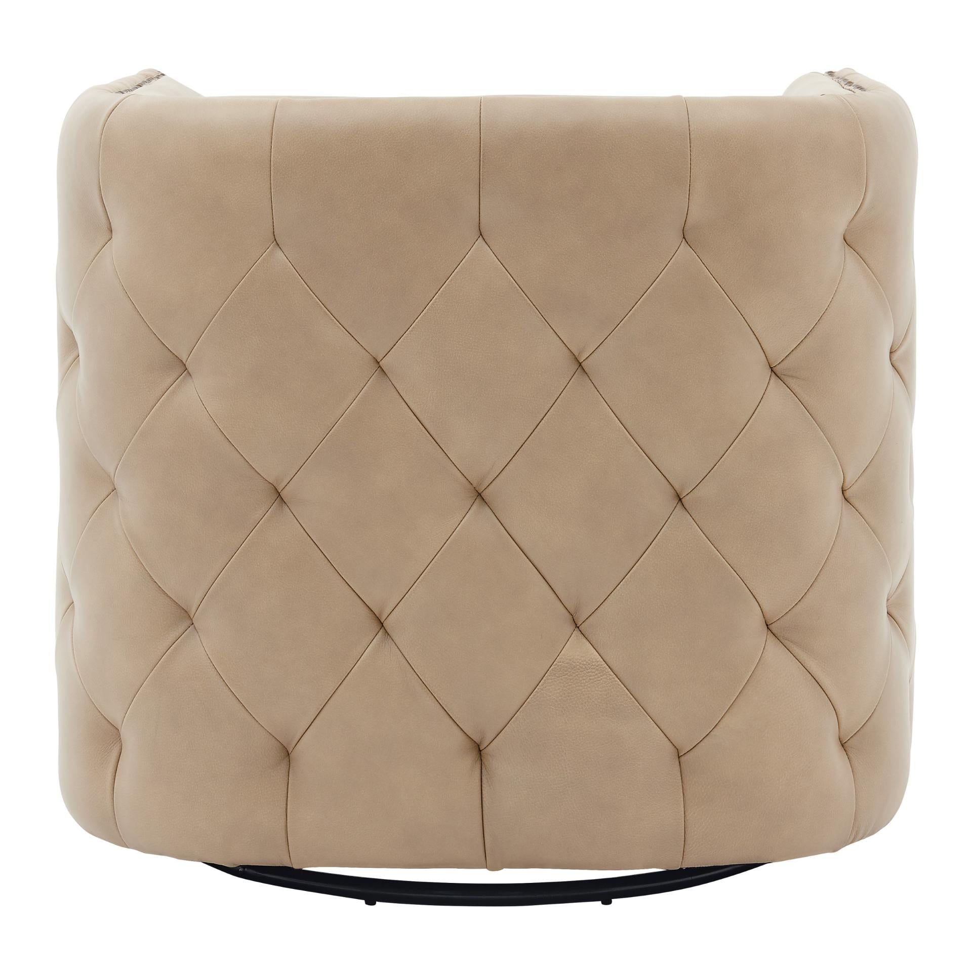 Leslie Top Grain Leather Swivel Tufted Accent Arm Chair