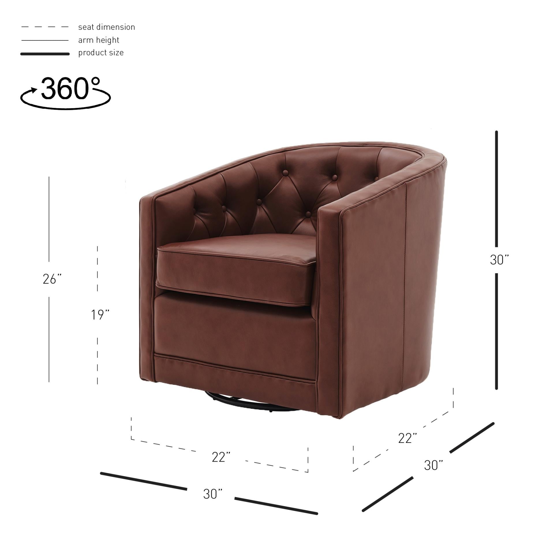Walsh Top Grain Leather Swivel Accent Arm Chair
