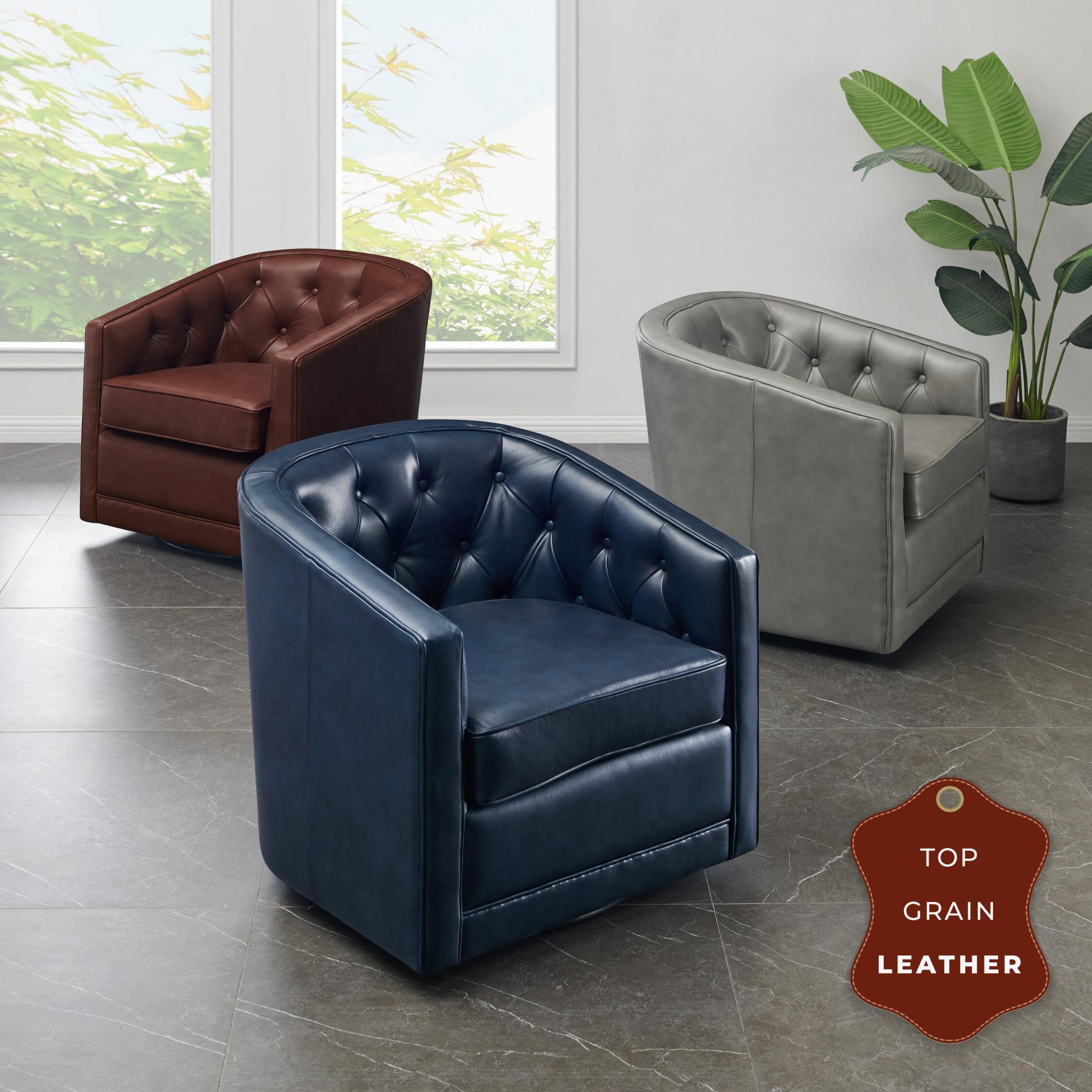 Walsh Top Grain Leather Swivel Accent Arm Chair