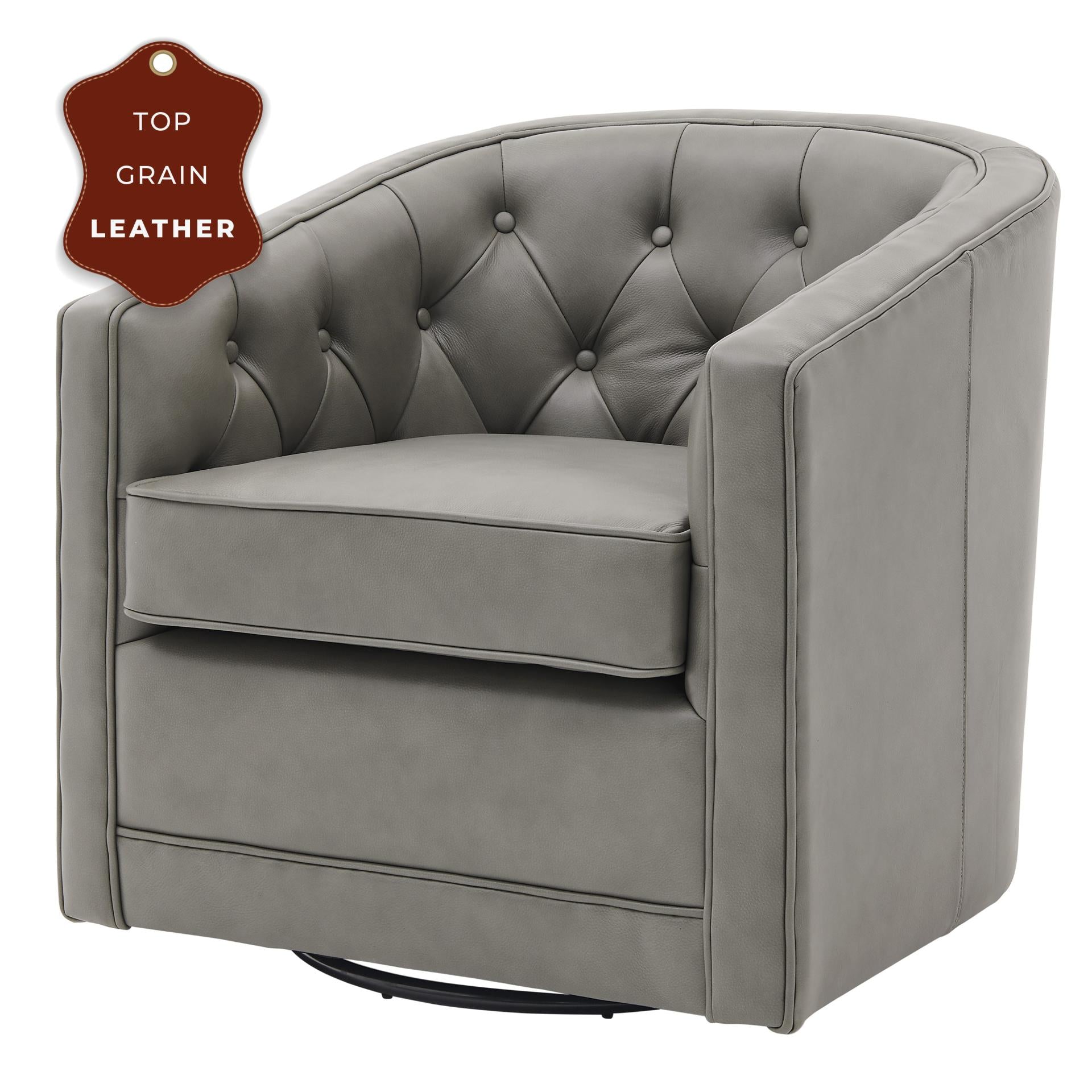 Walsh Top Grain Leather Swivel Accent Arm Chair - What A Room