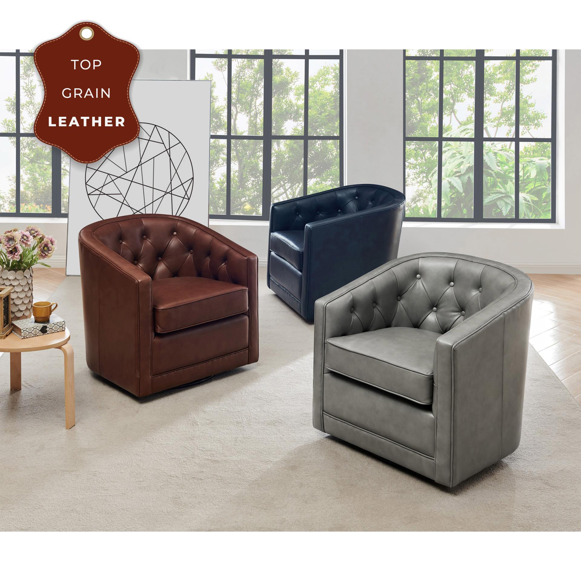 Walsh Top Grain Leather Swivel Accent Arm Chair