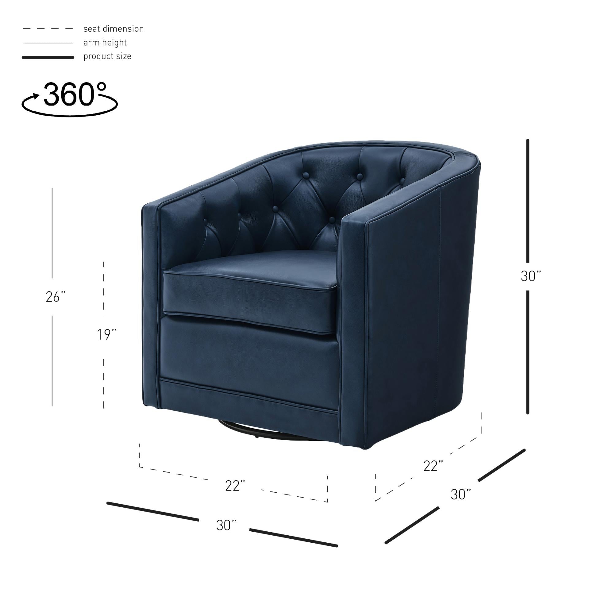 Walsh Top Grain Leather Swivel Accent Arm Chair