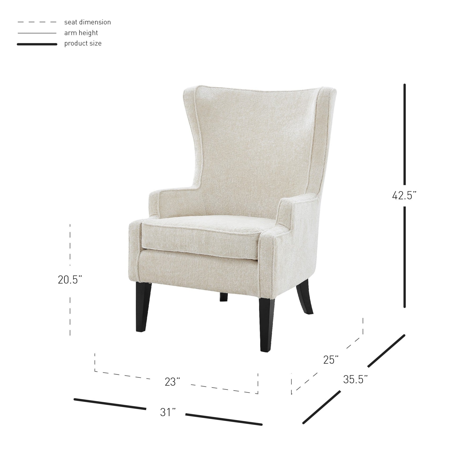 Clementine KD White Fabric Wing Accent Arm Chair