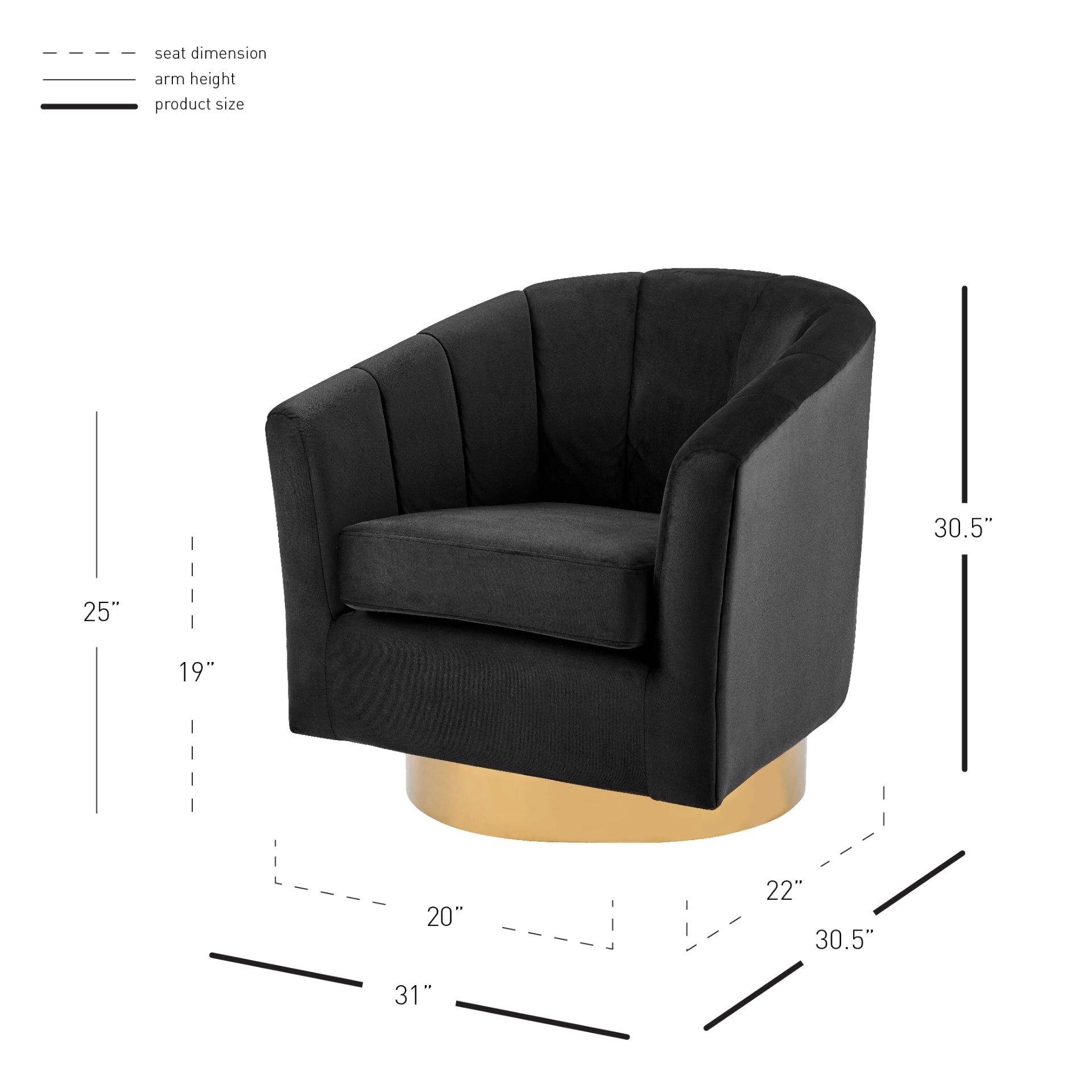 Natasha Velvet Fabric w/ Gold Metal Swivel Accent Arm Chair