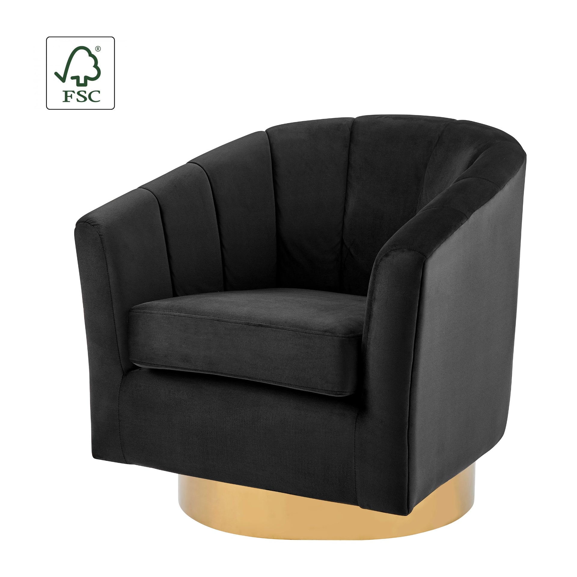 Natasha Velvet Fabric w/ Gold Metal Swivel Accent Arm Chair