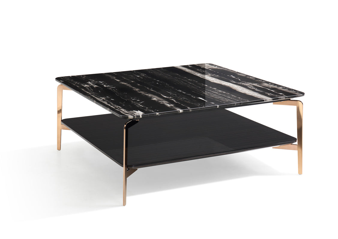 Modrest Dorian Modern Black Marble & Ebony Square Coffee Table