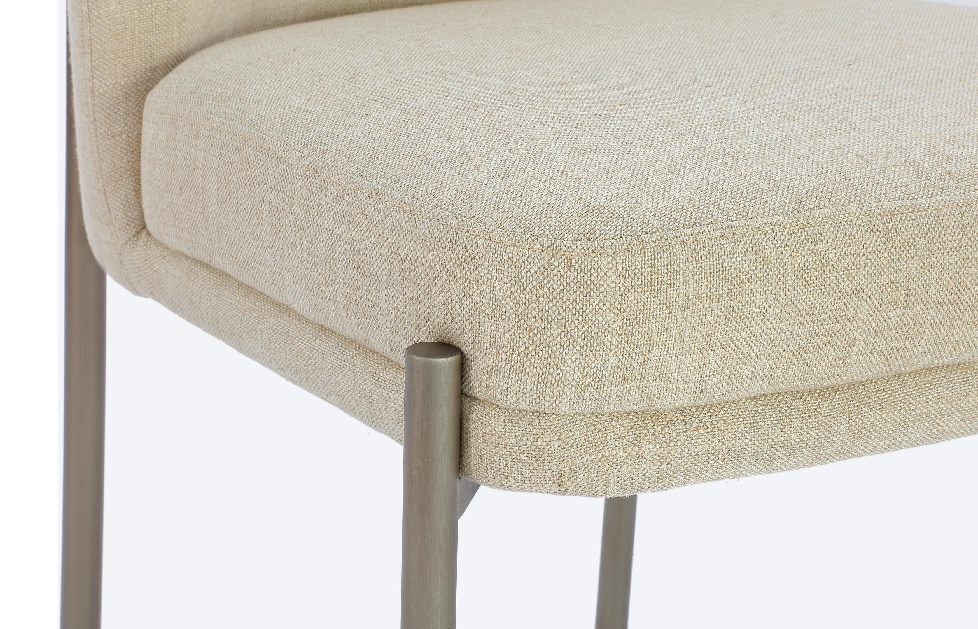 Dion Upholstered Dining Chair in Natural Light Linen and Brushed Nickel Metal (Set of 2)