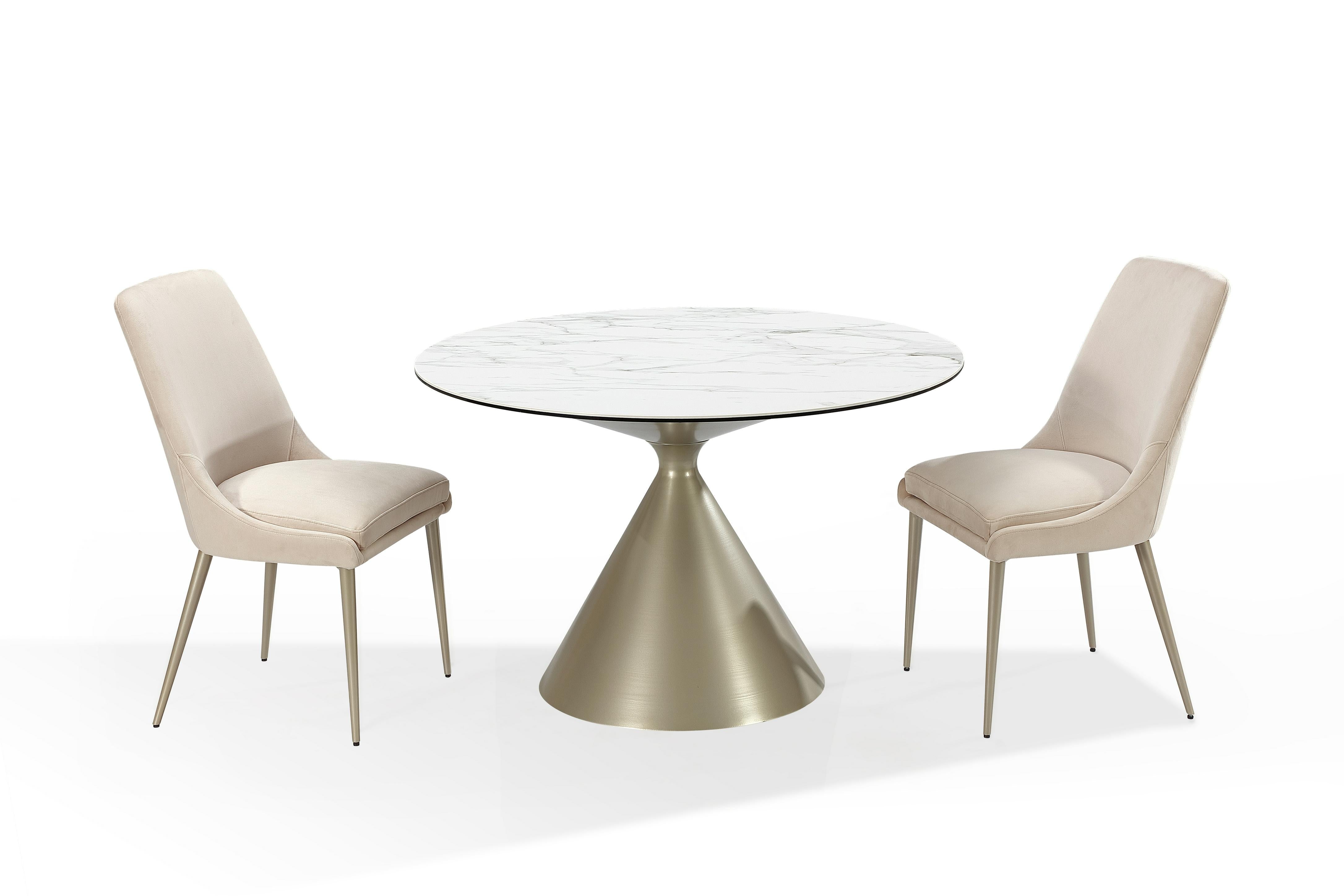 Winston Upholstered Metal Leg Dining Chair in Cream and Champagne (Set of 2) - What A Room