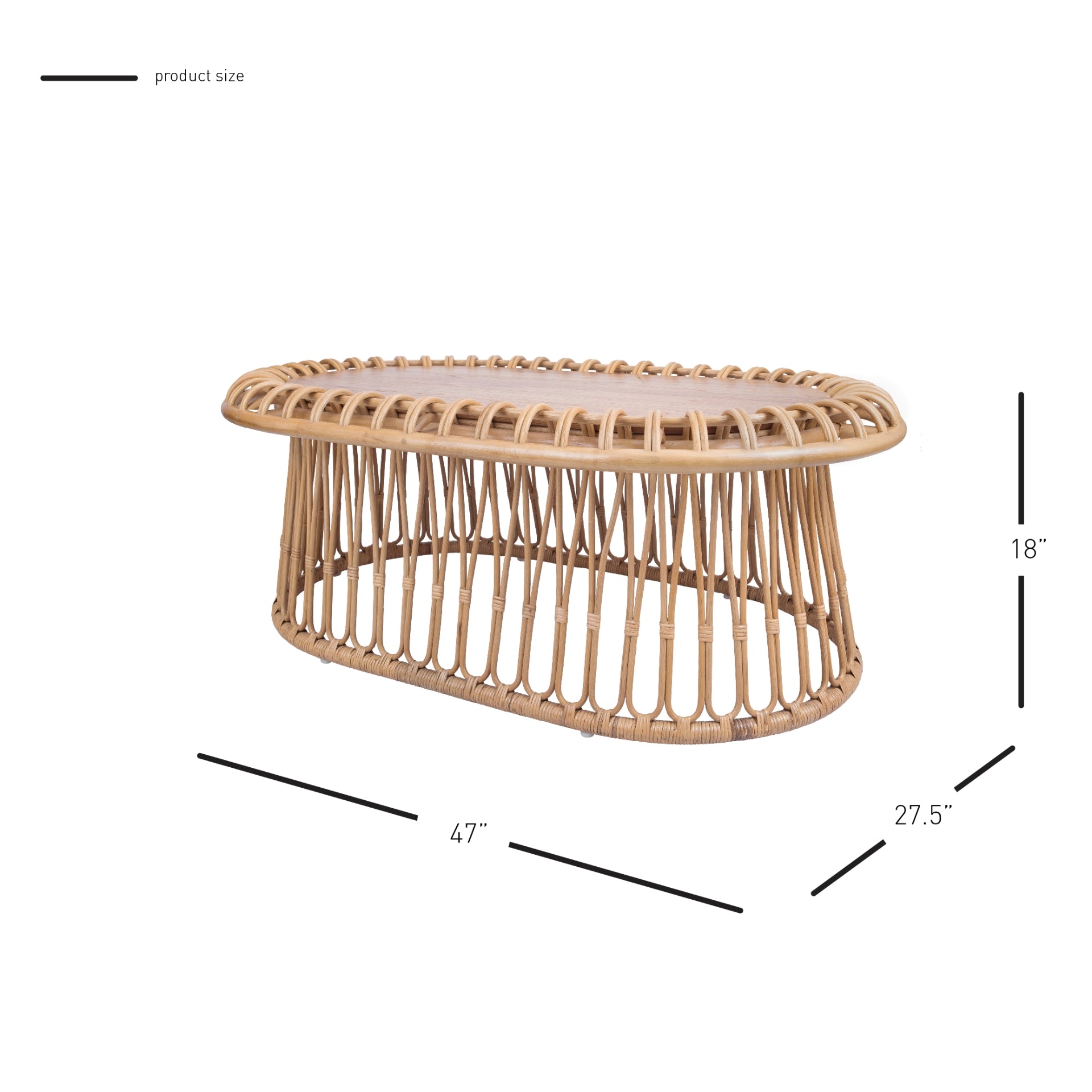 Galia Rattan Oval Coffee Table w/ Wood Top
