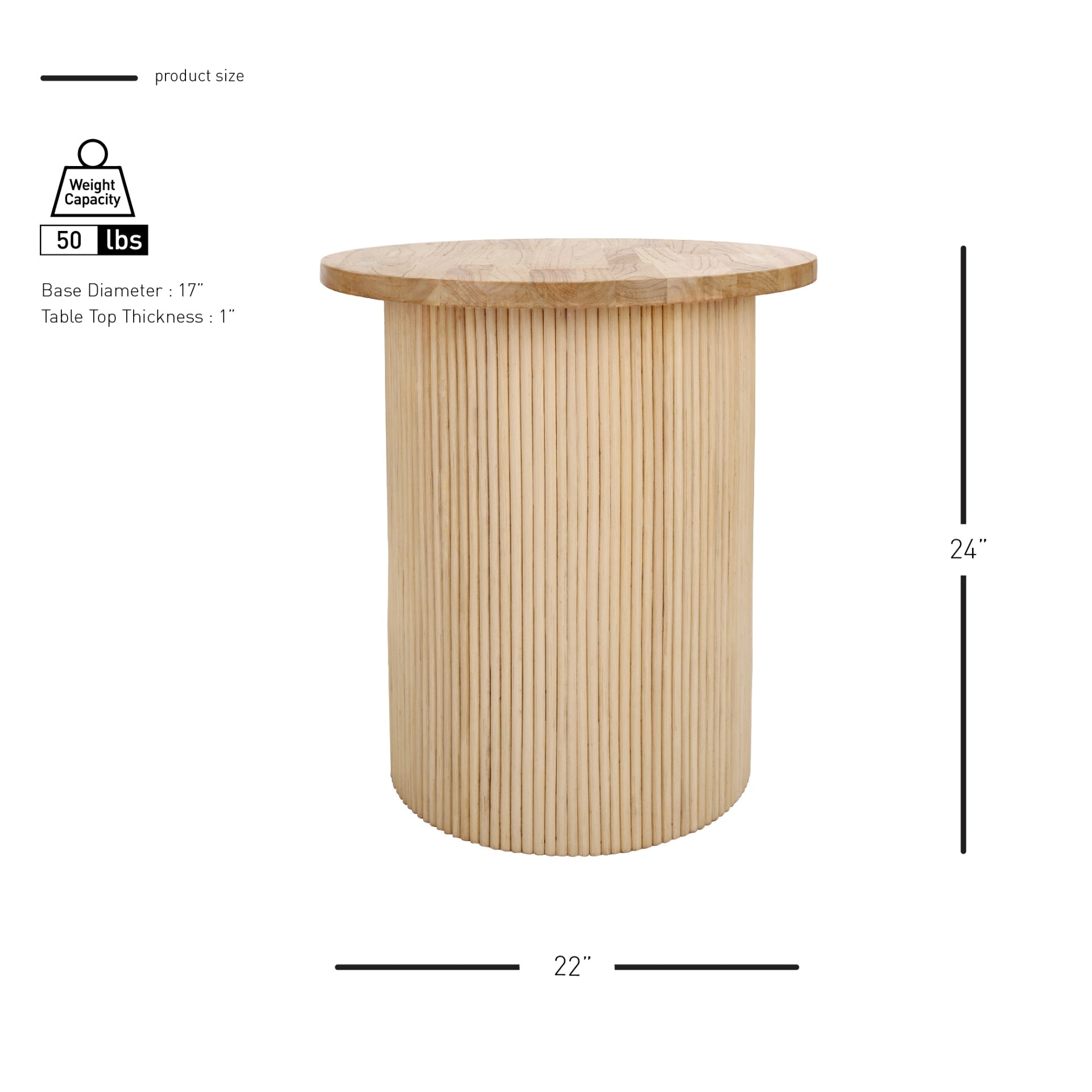 Kiefer Rattan Side/End Table w/ Wood Top