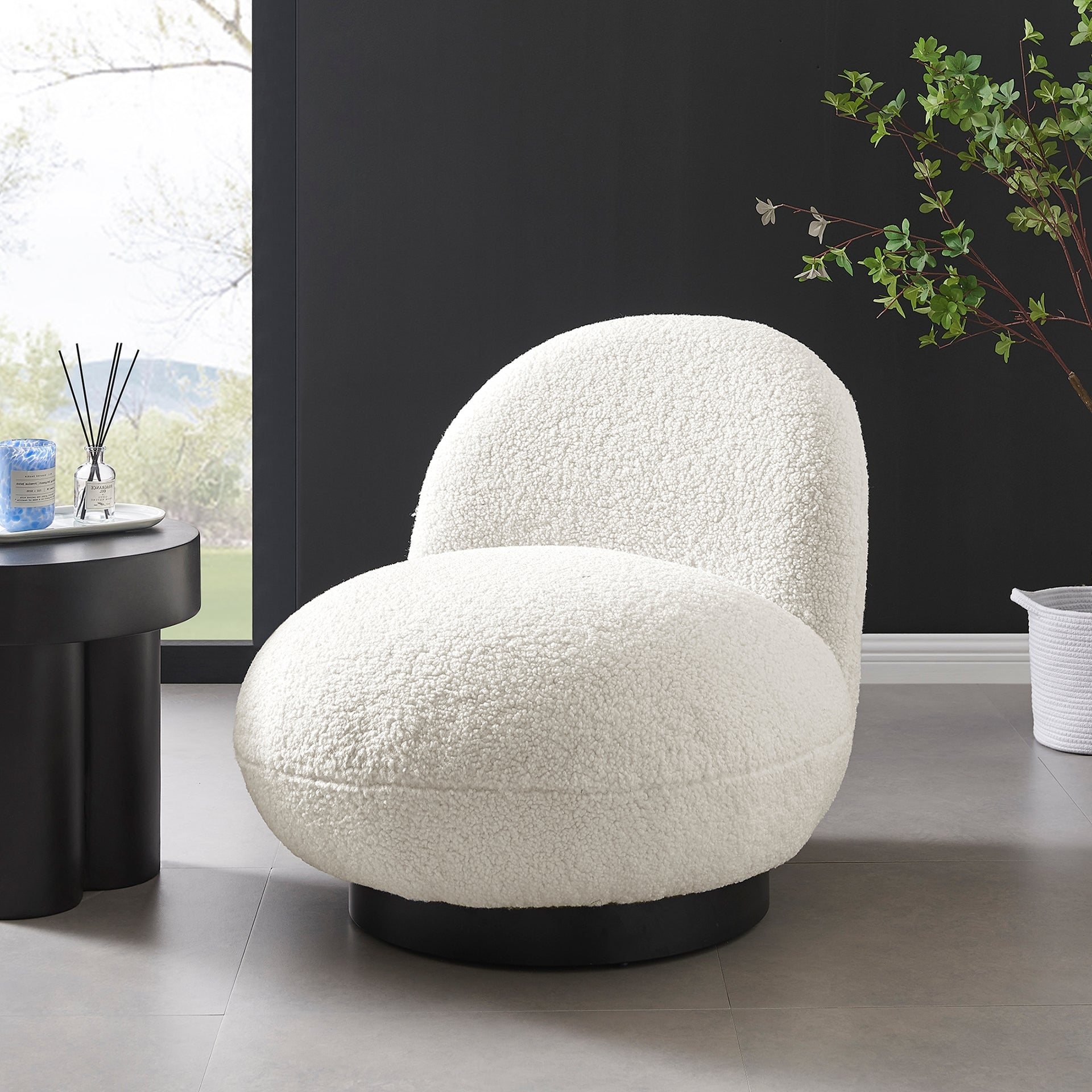 Zolia Faux Shearling Swivel Accent Chair