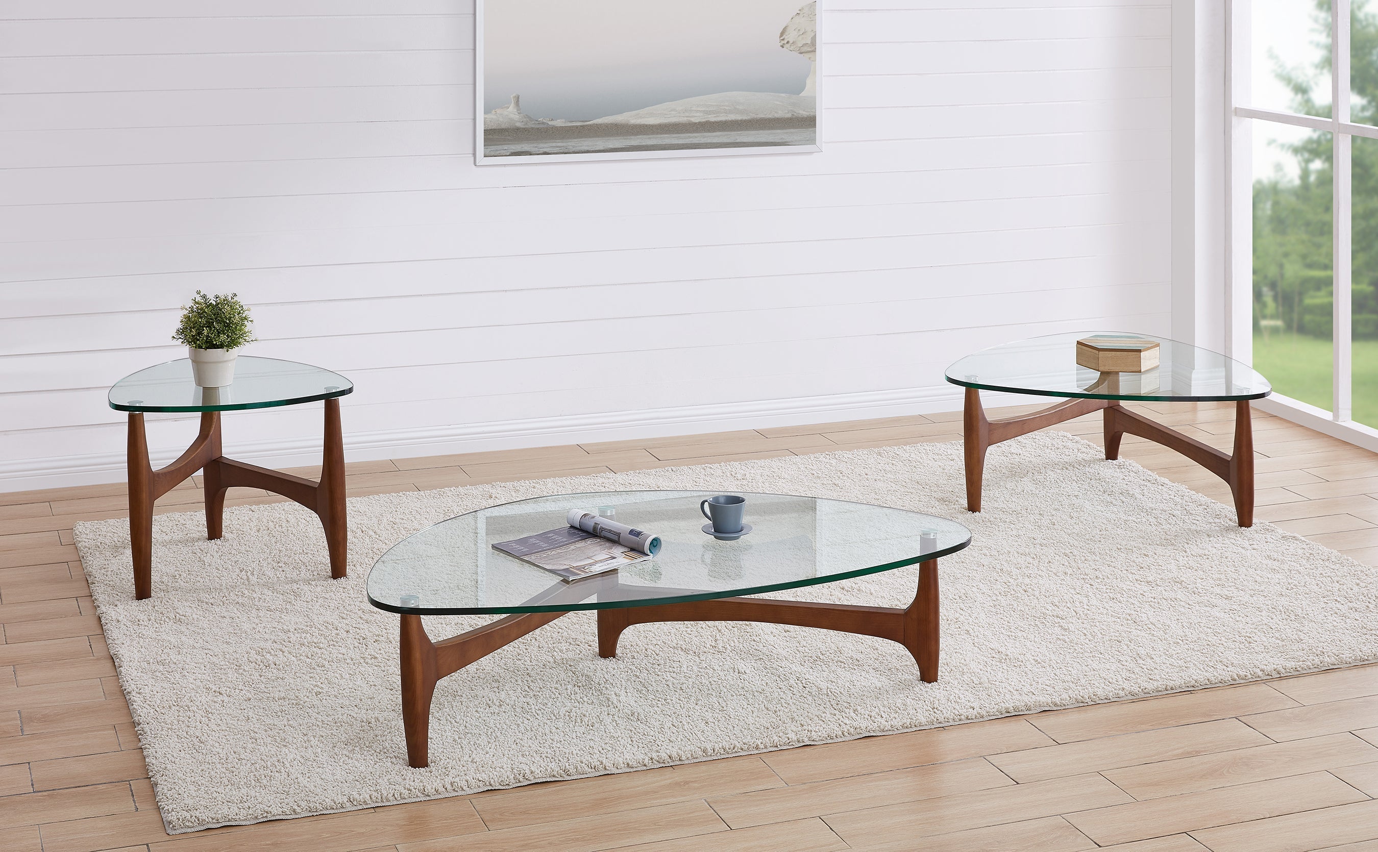 Ledell 51" Mid Century Modern Coffee Table w/ Glass Top