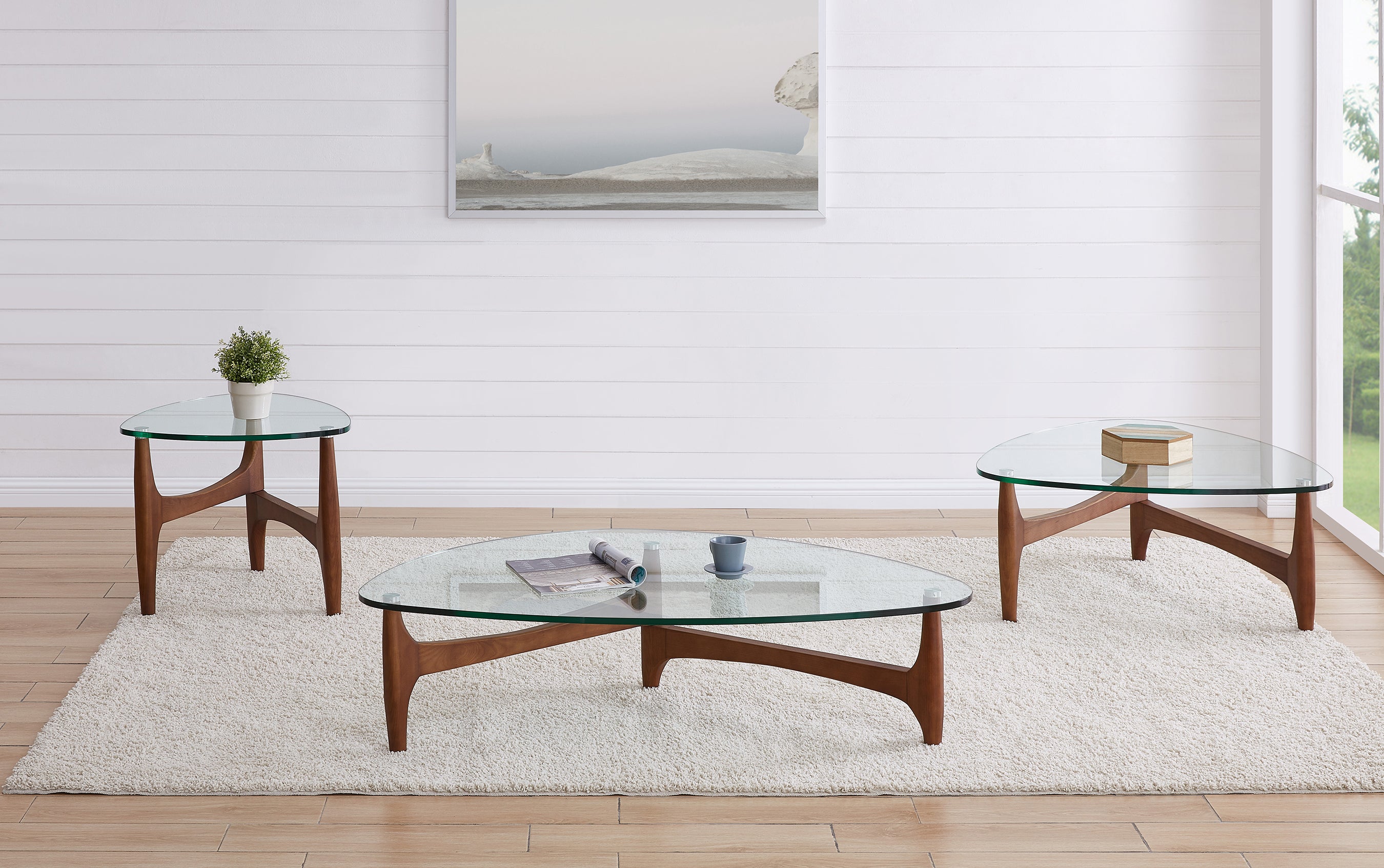 Ledell 51" Mid Century Modern Coffee Table w/ Glass Top