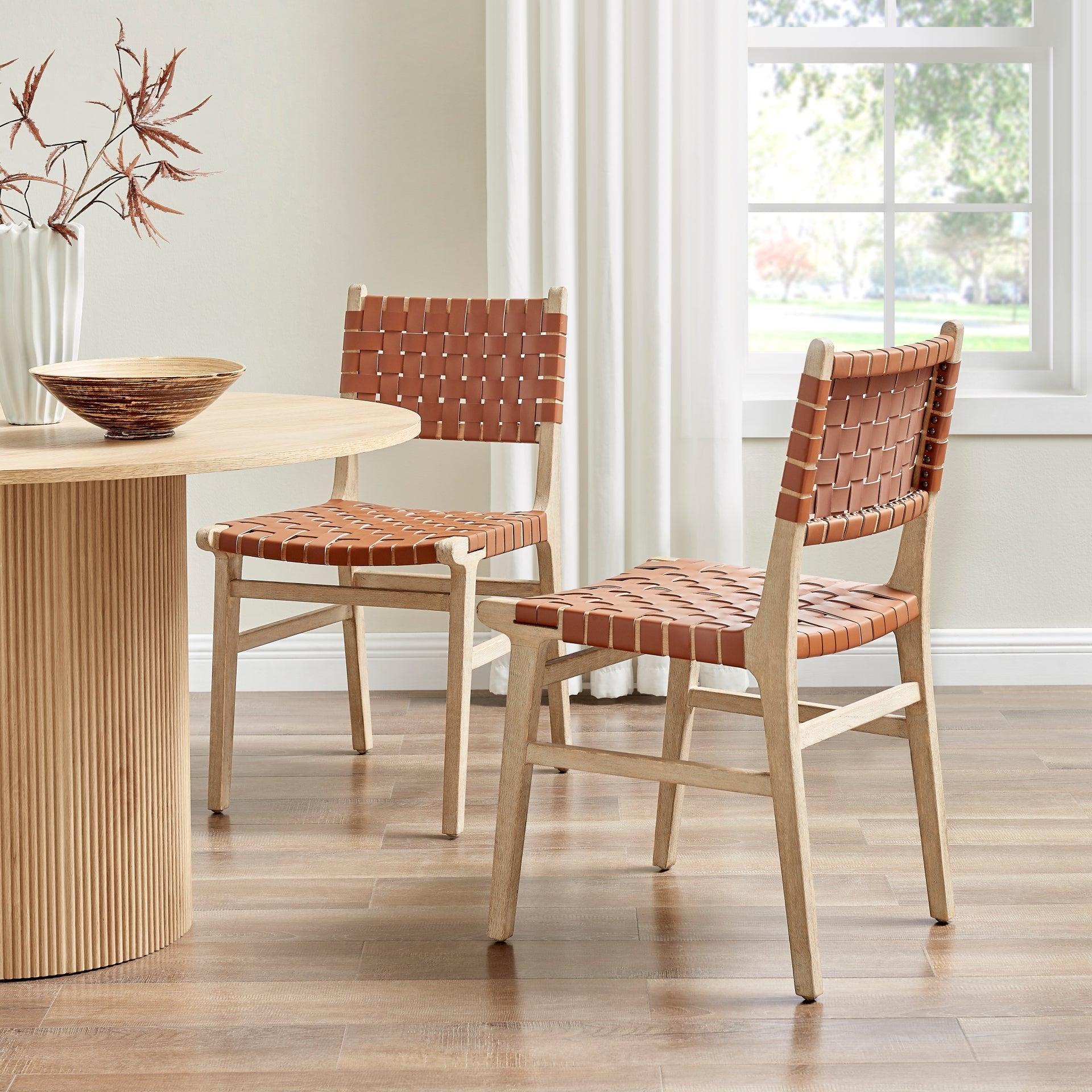 Marco Faux Leather Dining Side Chair Drift Wood Frame (Set of 2)