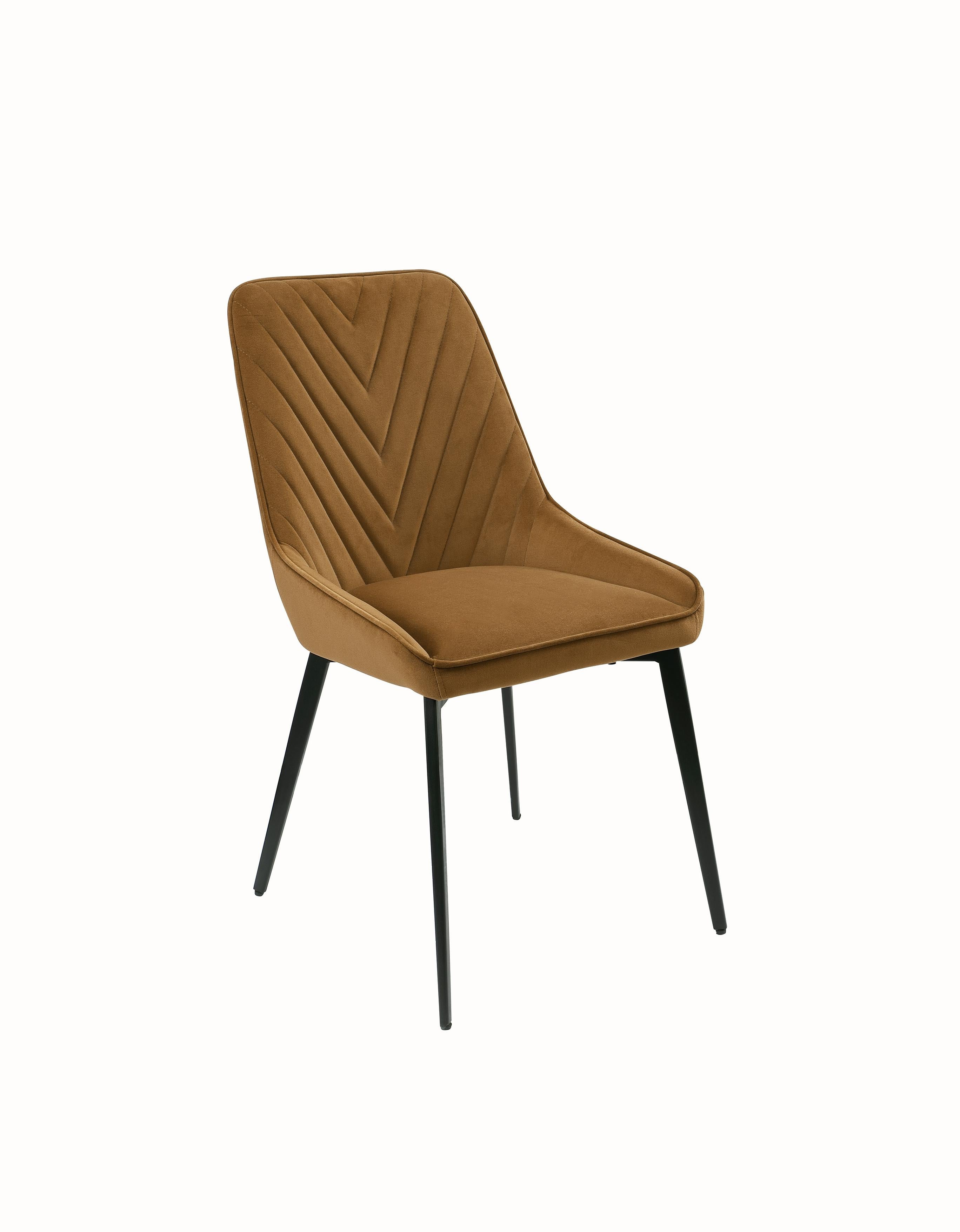 Lucia Upholstered Dining Chair in Cognac Velvet and Black Metal (Set of 2)