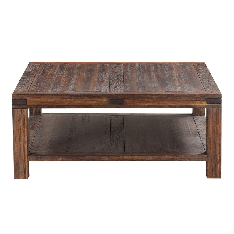 Meadow 42" Farmhouse Square Coffee Table in Rustic Acacia Solid Wood