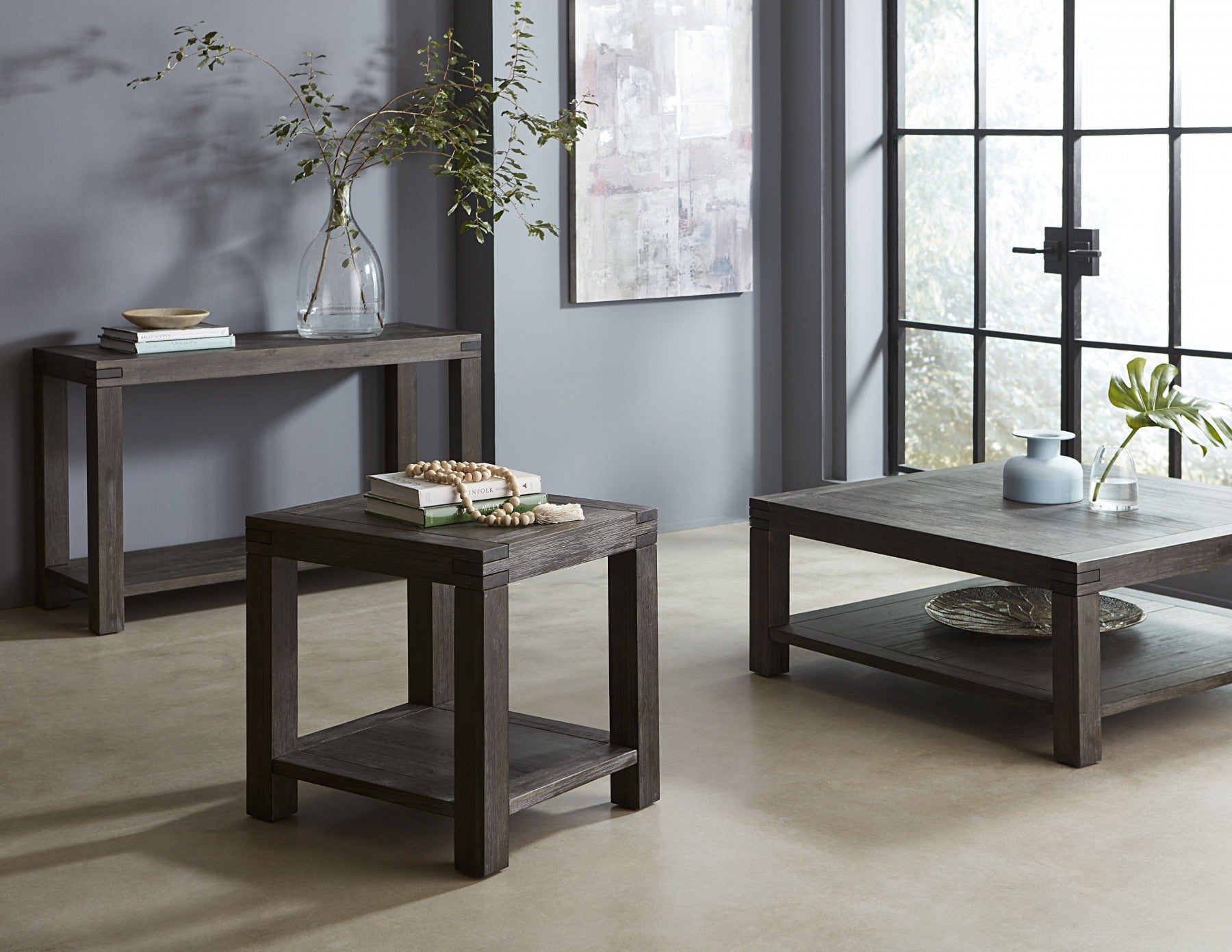Meadow 42" Farmhouse Square Coffee Table in Rustic Acacia Solid Wood
