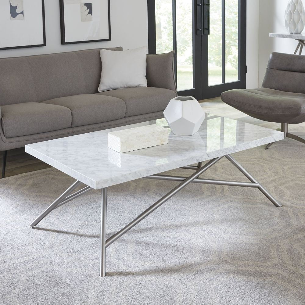 Coral 50" Modern Rectangular Coffee Table w/ Marble Top