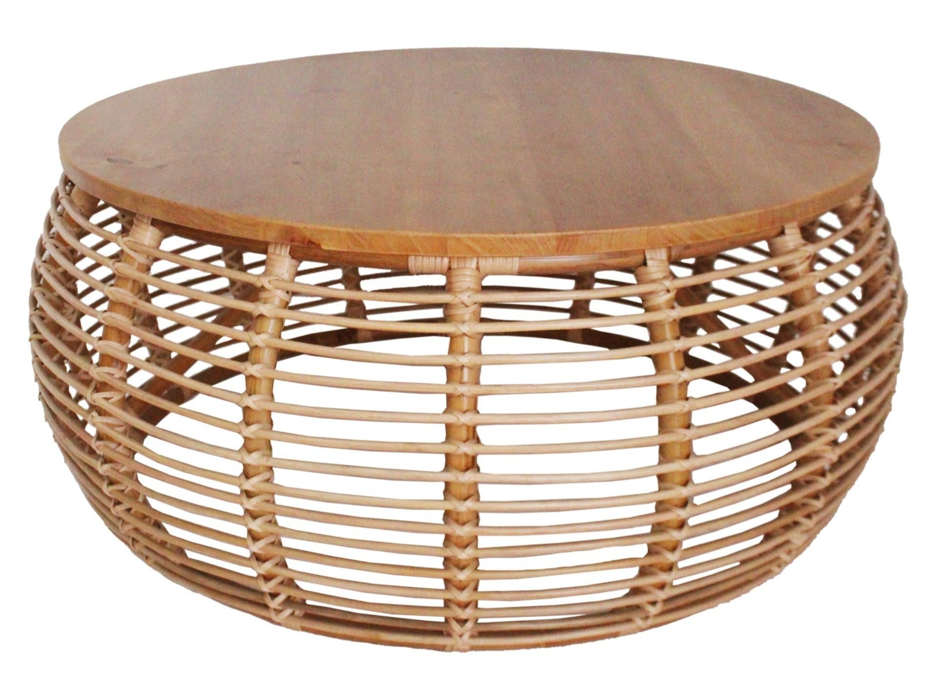 Iris Rattan Mid-Century Wooden Round Coffee Table